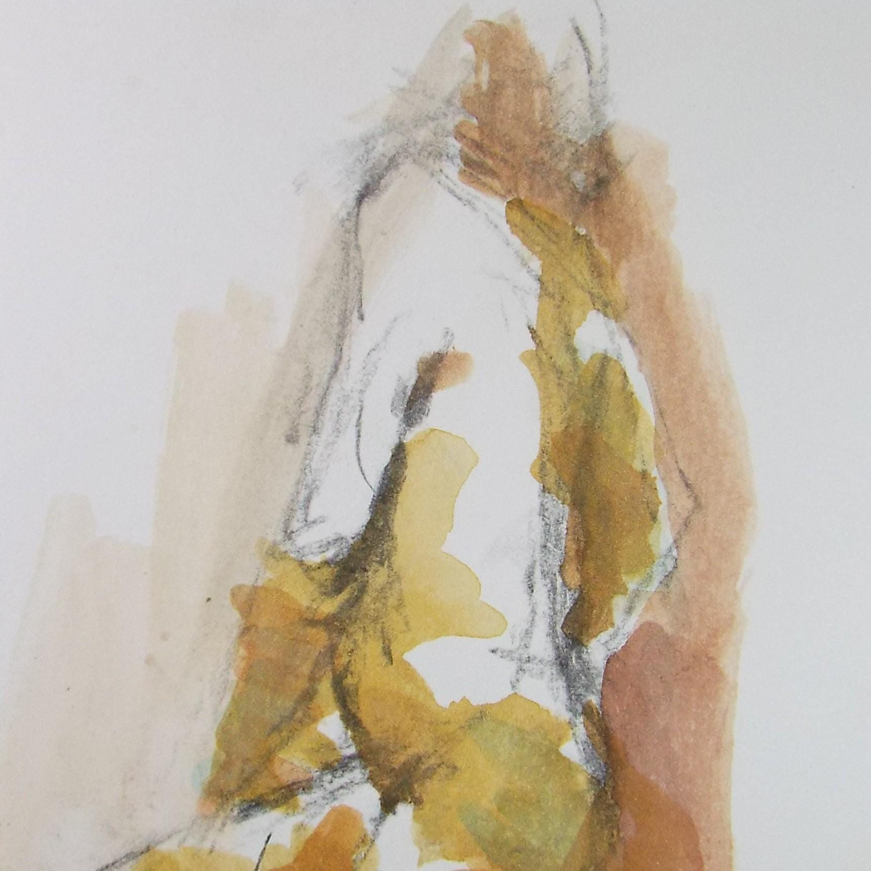 Original Watercolour & gouache, 'Nude figure from rear', Graham Benton RBSA (1934-2022), Circa 2004