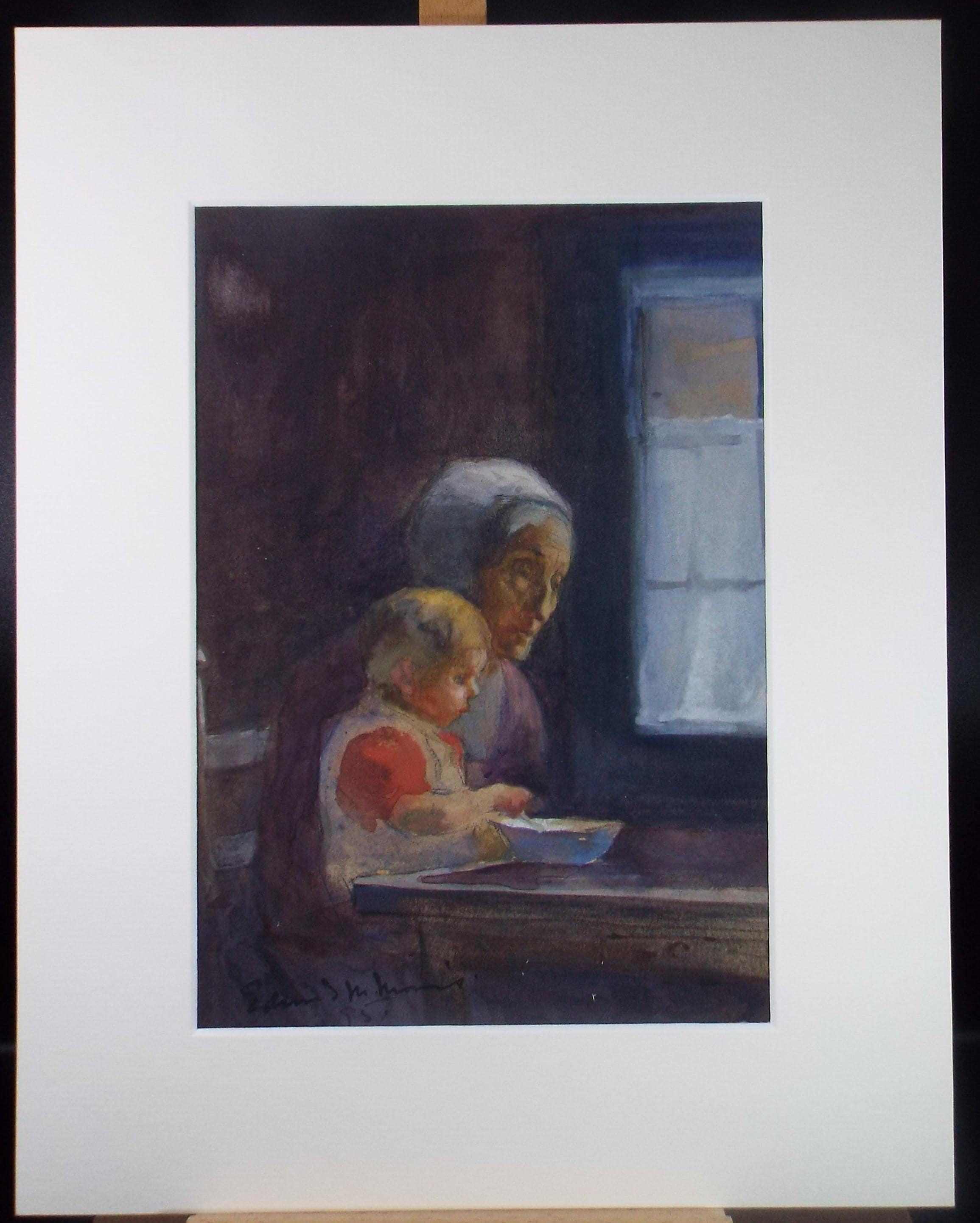 Original Watercolour & Gouache 'Grandmother and Child', Dated 1895, Edmund Montague Morris (CANADIAN, 1871-1913)
