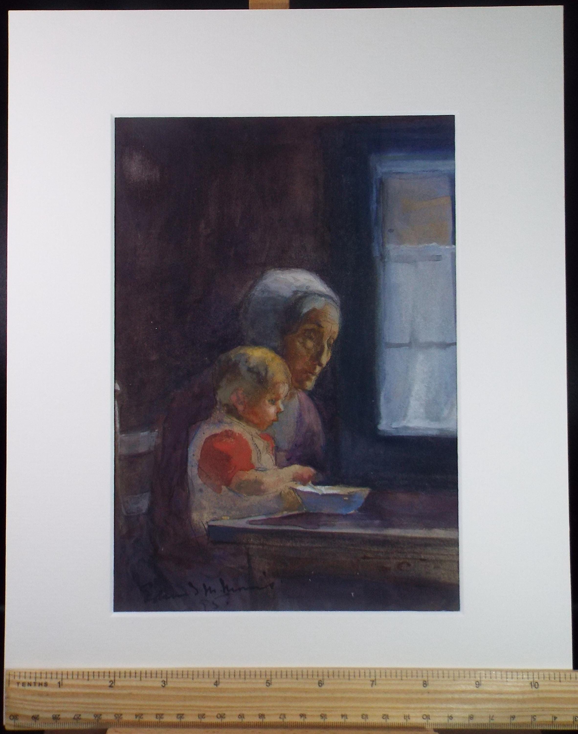 Original Watercolour & Gouache 'Grandmother and Child', Dated 1895, Edmund Montague Morris (CANADIAN, 1871-1913)