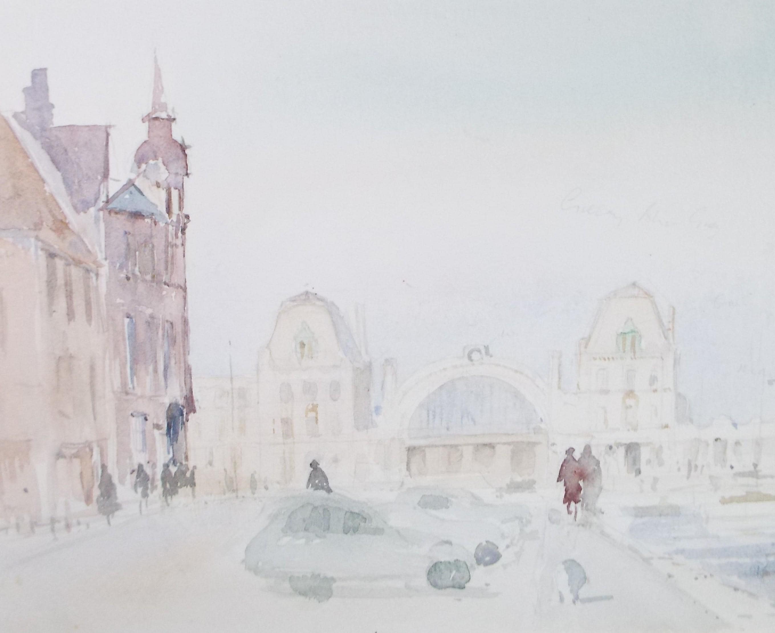 Original Watercolour, 'Figures by the Quay', Circa 1970's , Geoffrey Burrows (1934-2023)