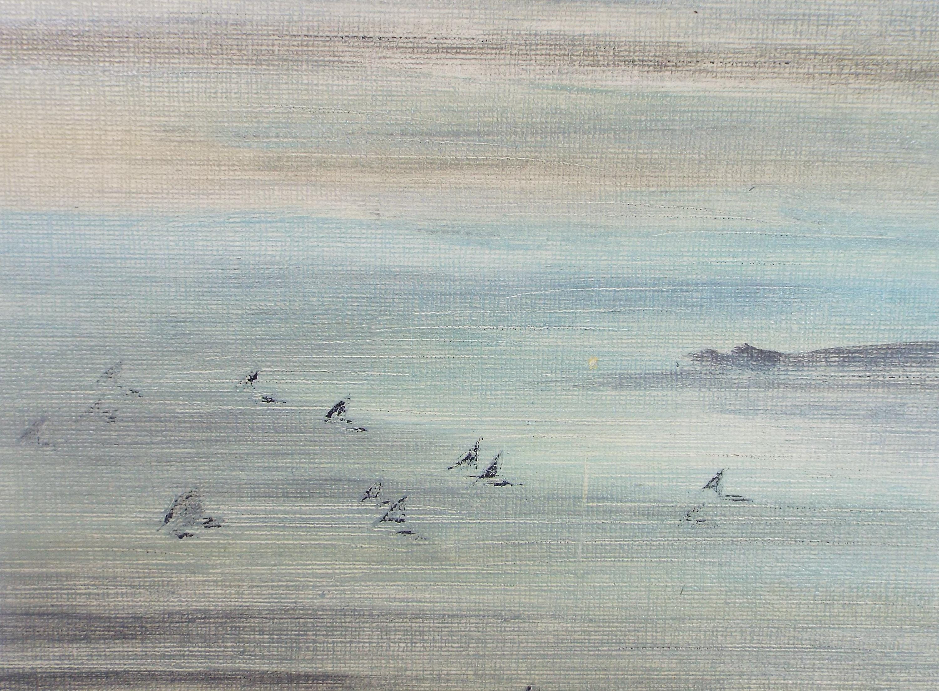 Original Oil on Canvas Paper, 'Sailing off the coast', Dated 1950 , Harry Ousey (1915-1985)
