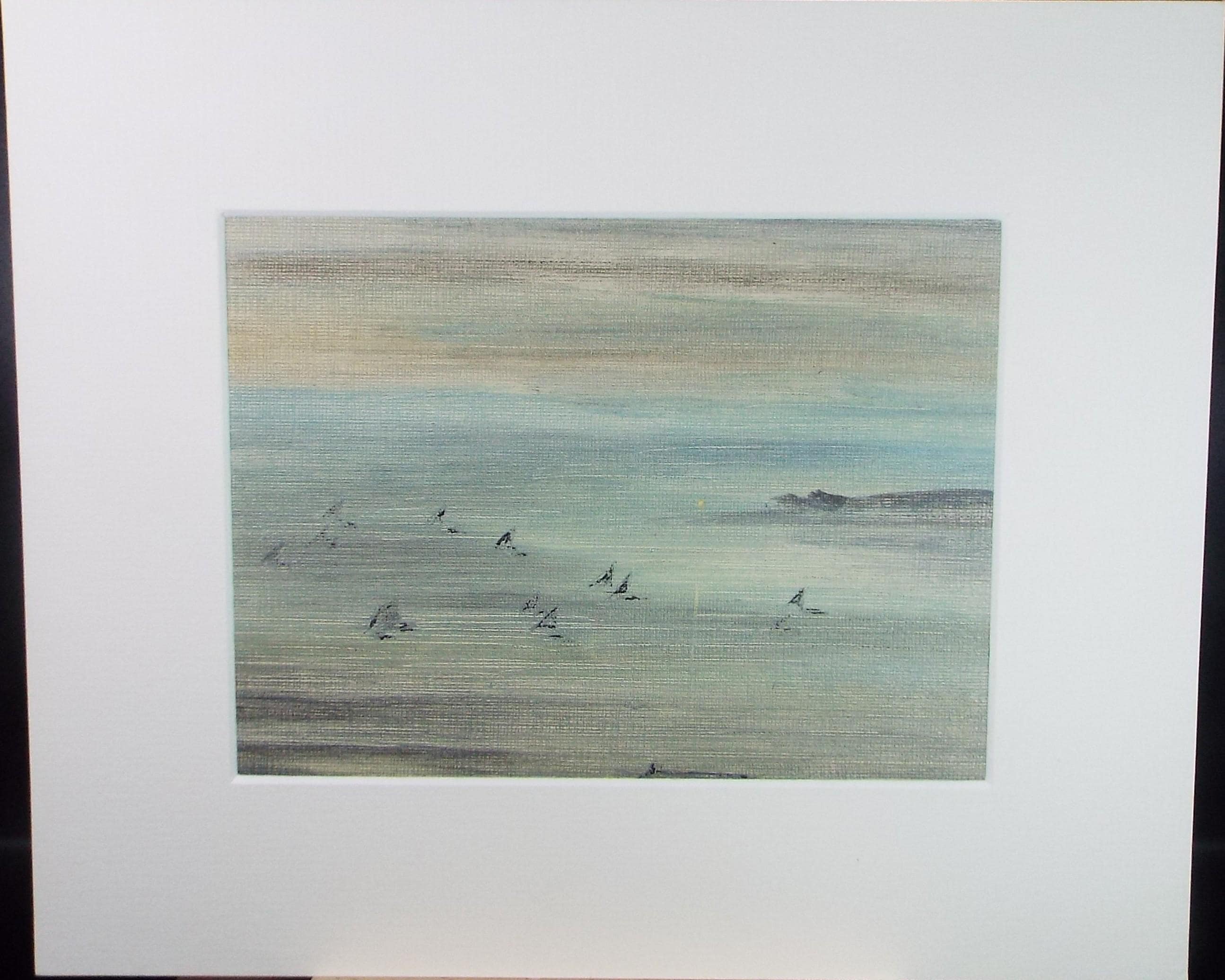 Original Oil on Canvas Paper, 'Sailing off the coast', Dated 1950 , Harry Ousey (1915-1985)