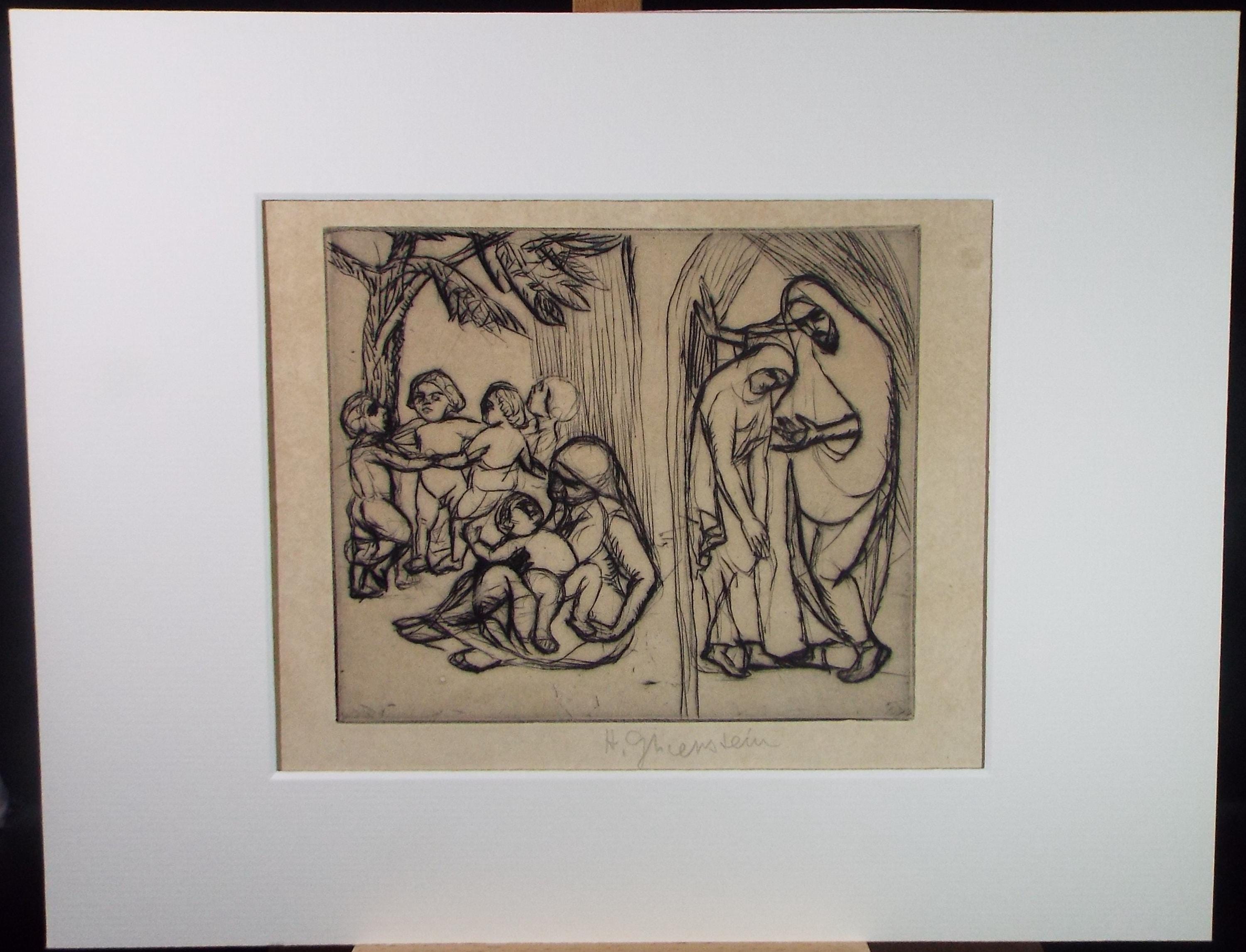 Etching, 'Hannah & Penina', Enoch-Henryk Enrico Glienstein (1870-1942), Circa 1920's, Signed