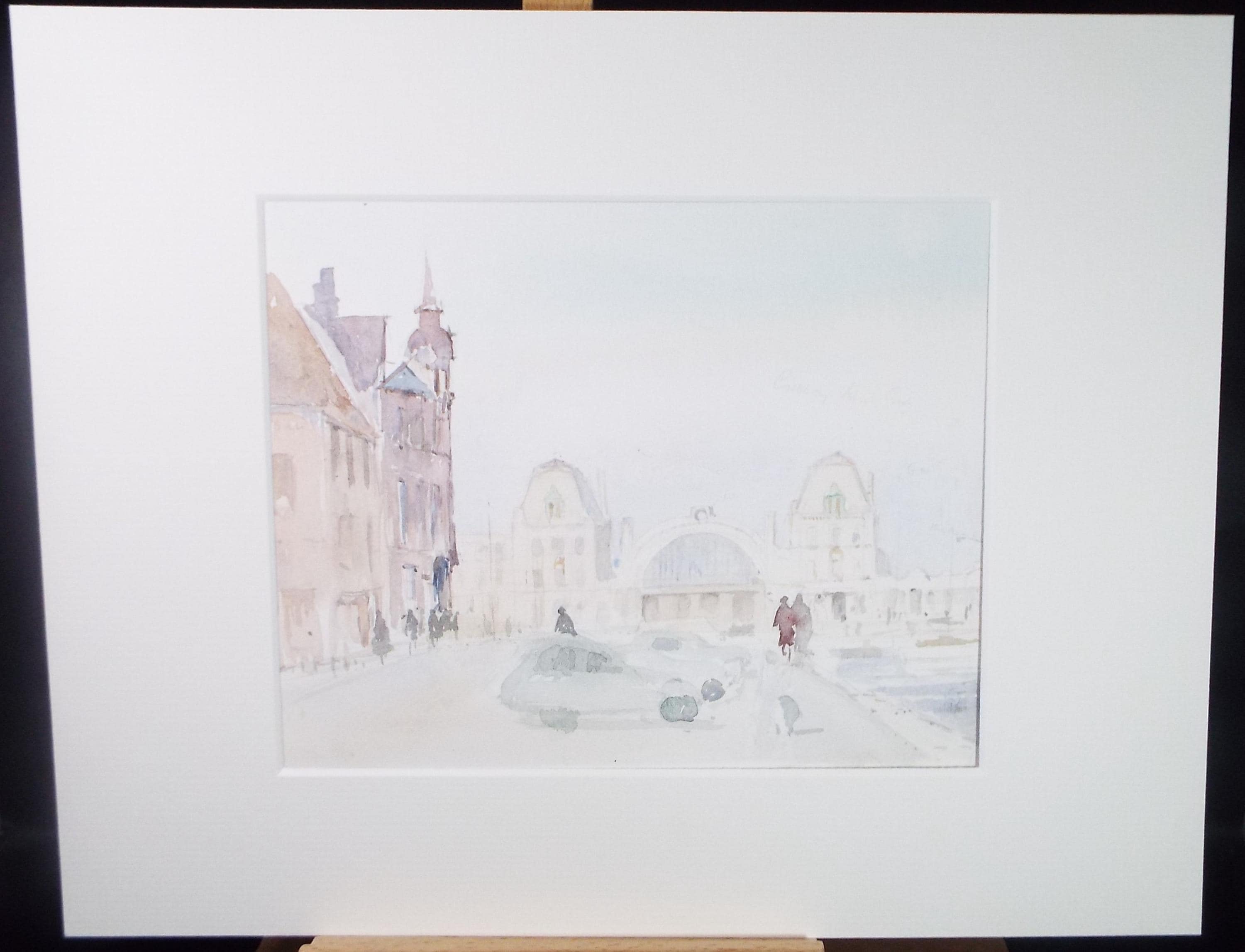Original Watercolour, 'Figures by the Quay', Circa 1970's , Geoffrey Burrows (1934-2023)