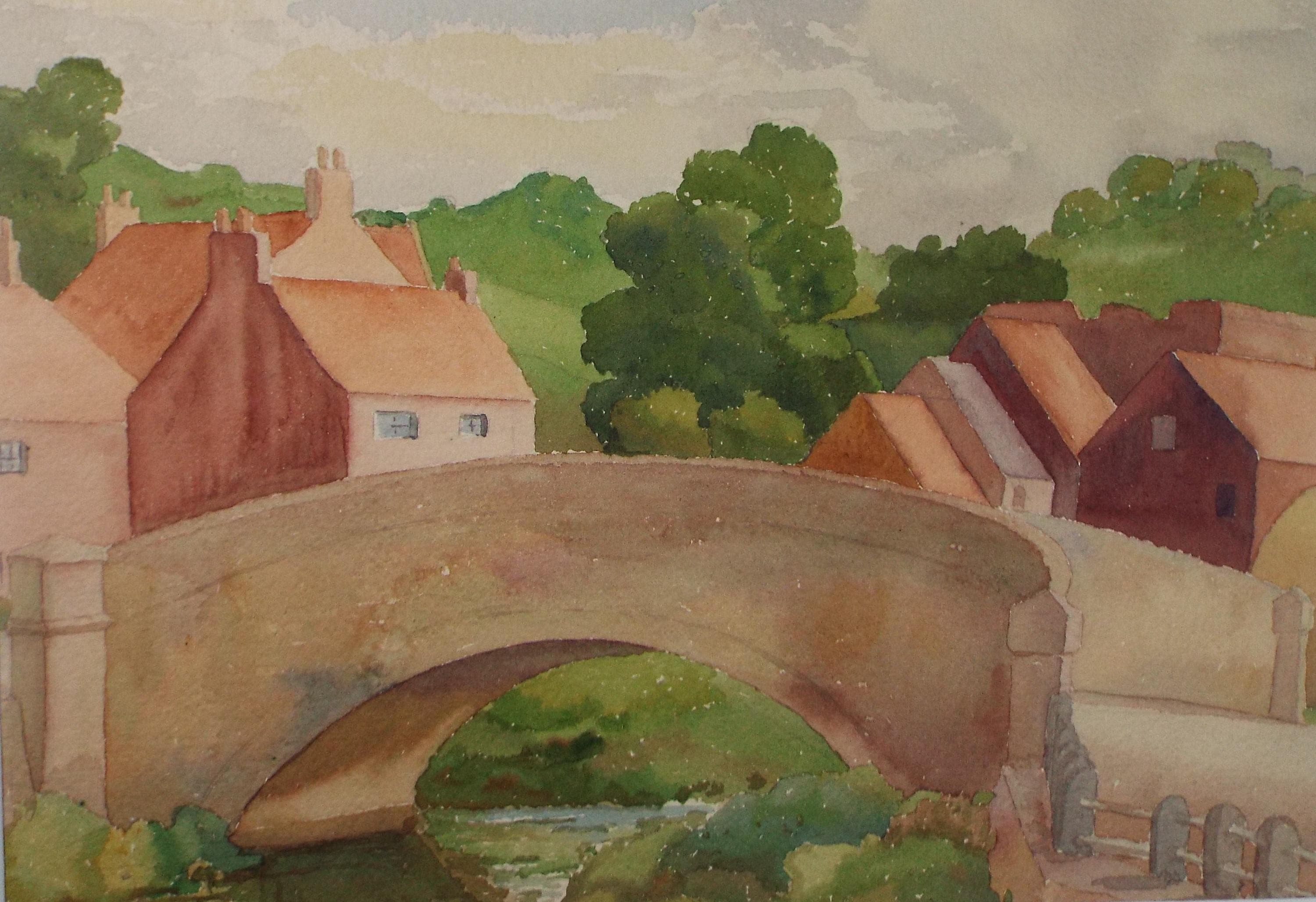Original Watercolour, 'Village Bridge', F Tinkler, circa 1940's