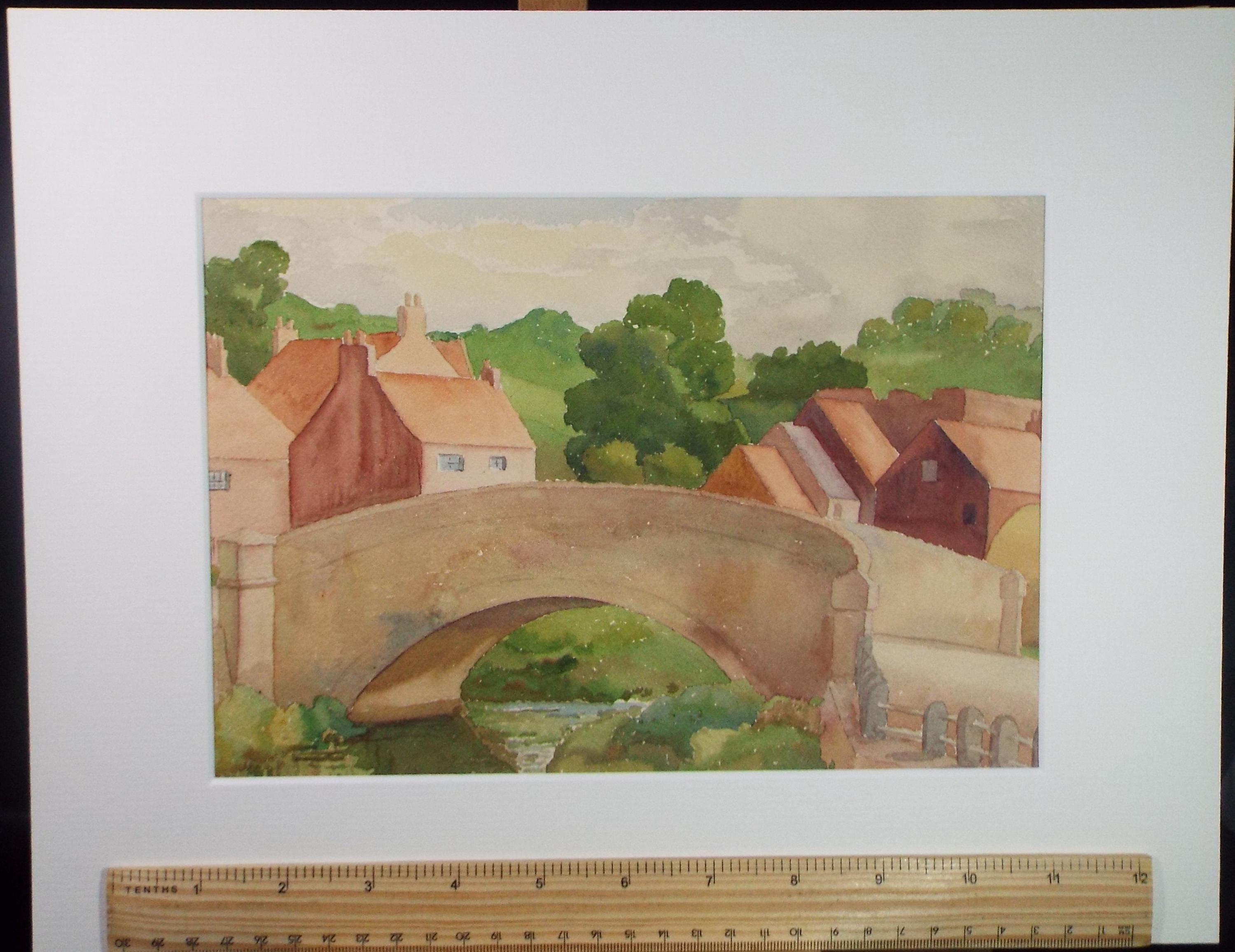 Original Watercolour, 'Village Bridge', F Tinkler, circa 1940's