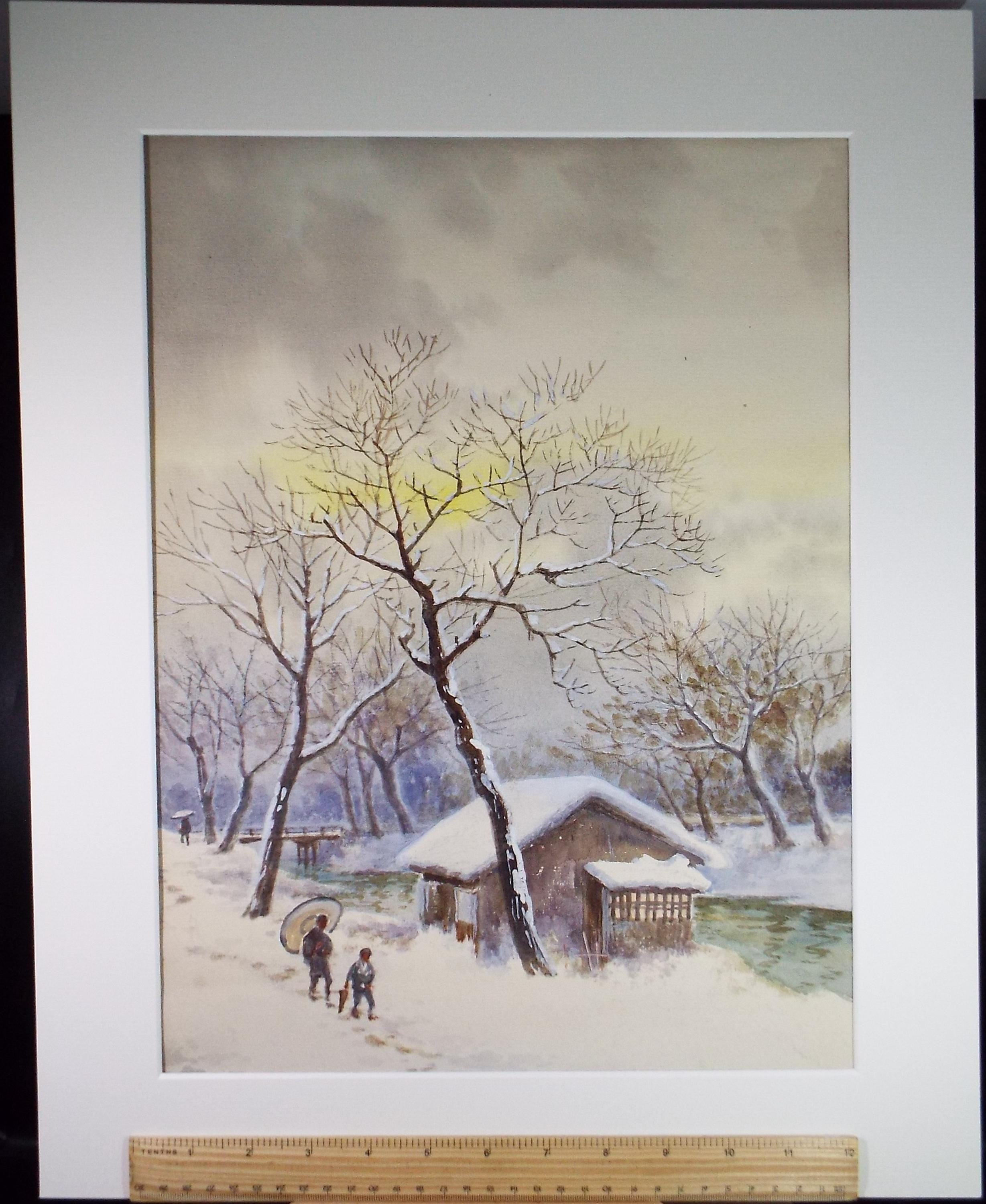Original Watercolour, 'Japanese Winter scene', c1960's, Unknown Artist