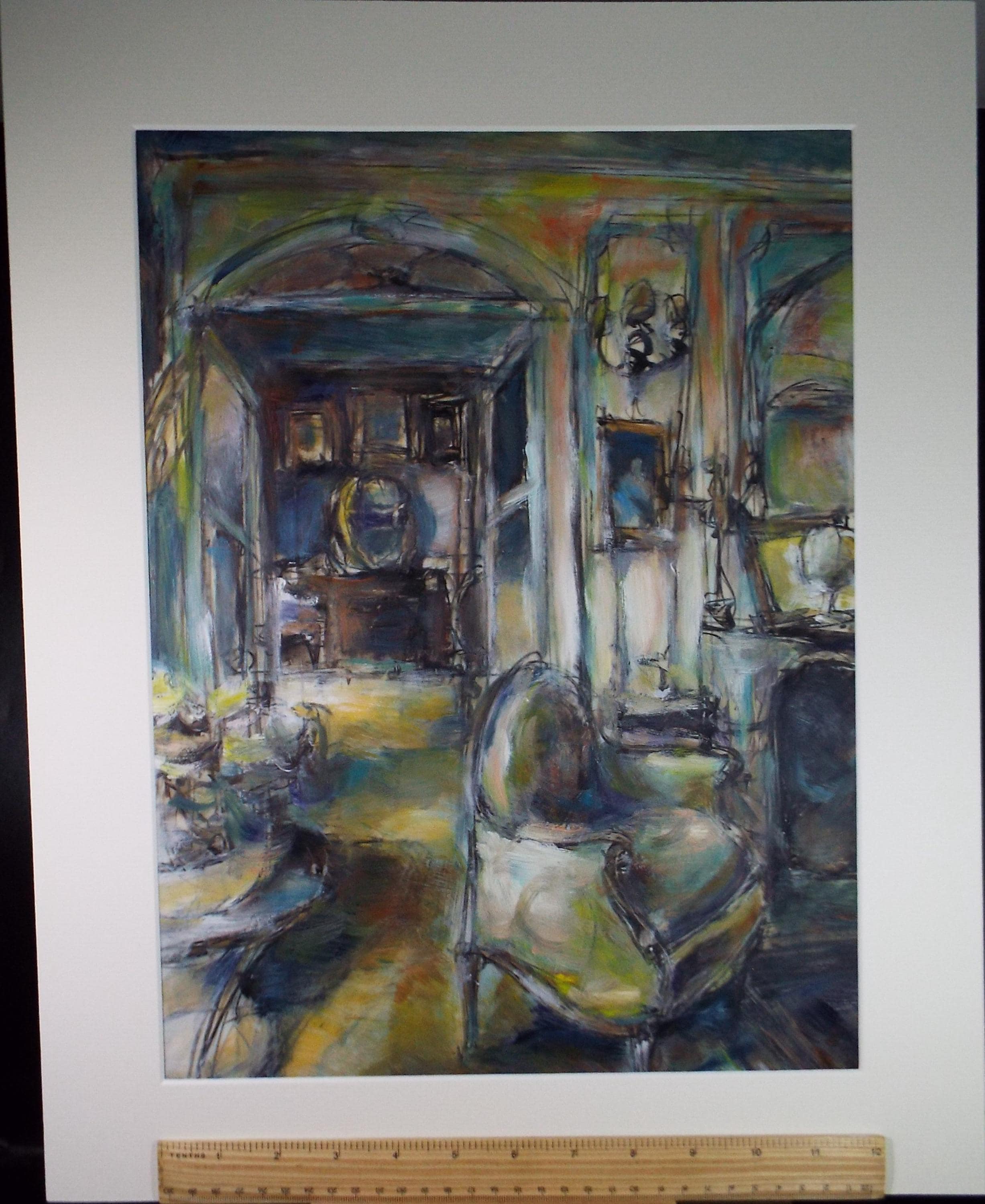 Original Gouache 'Salon Interior', Circa 1980's, Unknown Artist