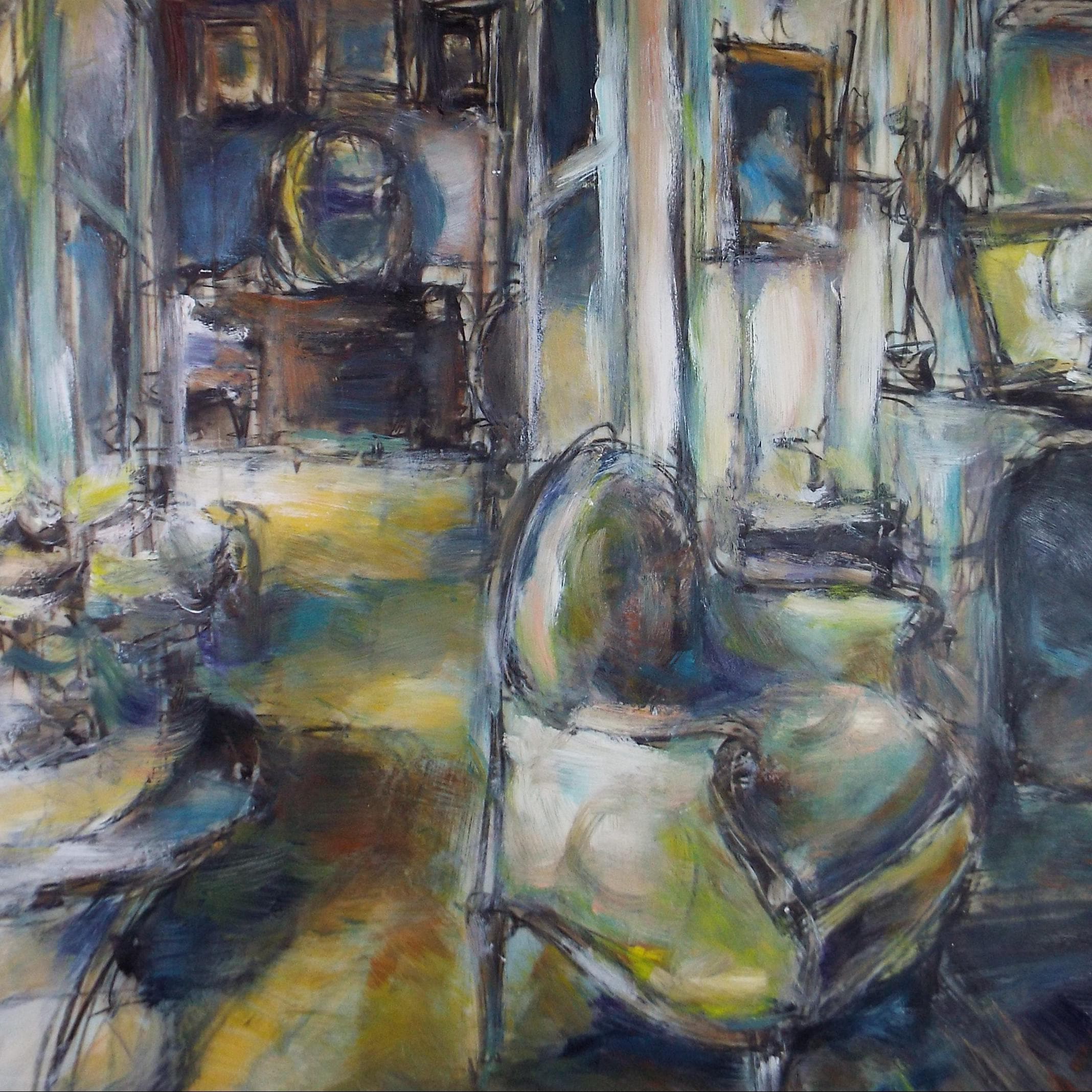 Original Gouache 'Salon Interior', Circa 1980's, Unknown Artist