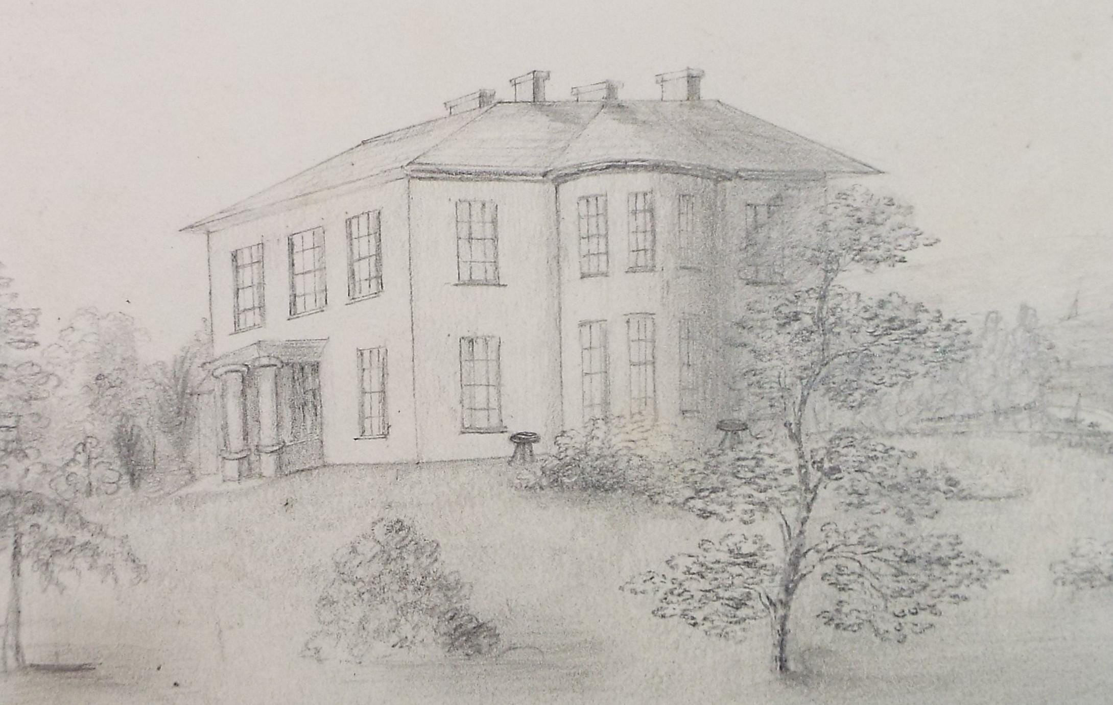 Original Pencil drawing, late 19th Century, 'Country House' - Unknown Artist