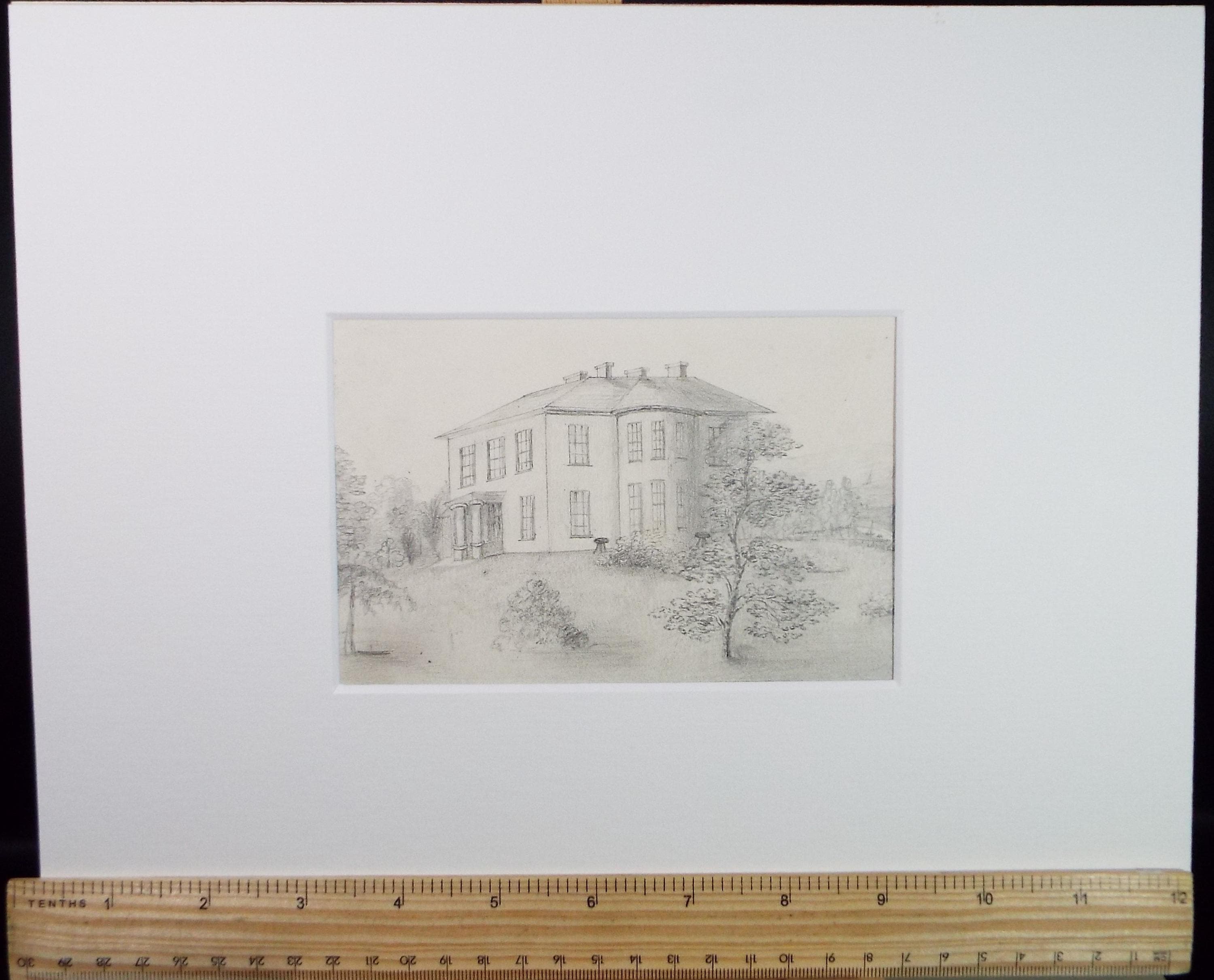 Original Pencil drawing, late 19th Century, 'Country House' - Unknown Artist