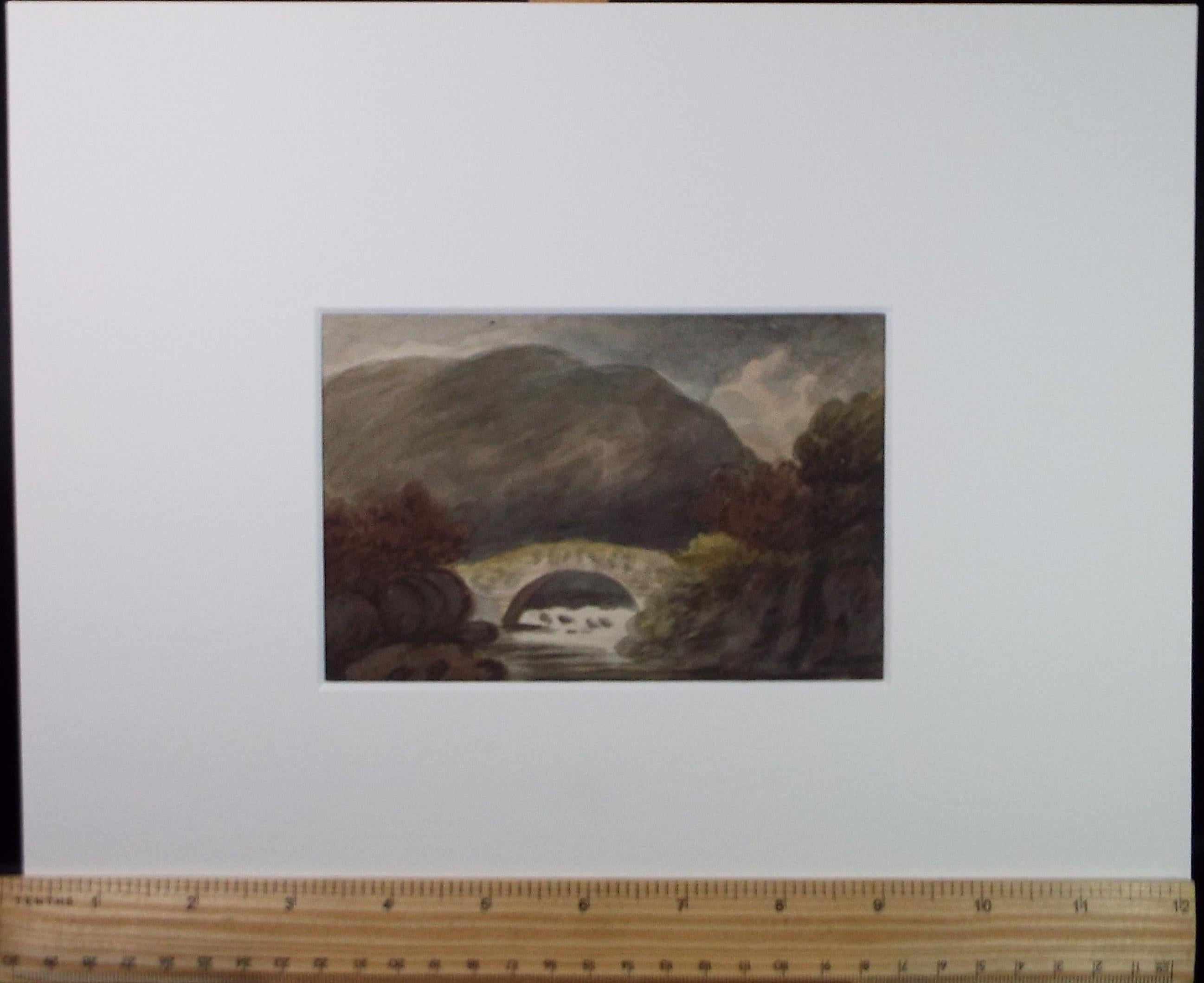 Original Watercolour, 'Stone Bridge Over the River rapids, Mid 19th century, Unknown Artist