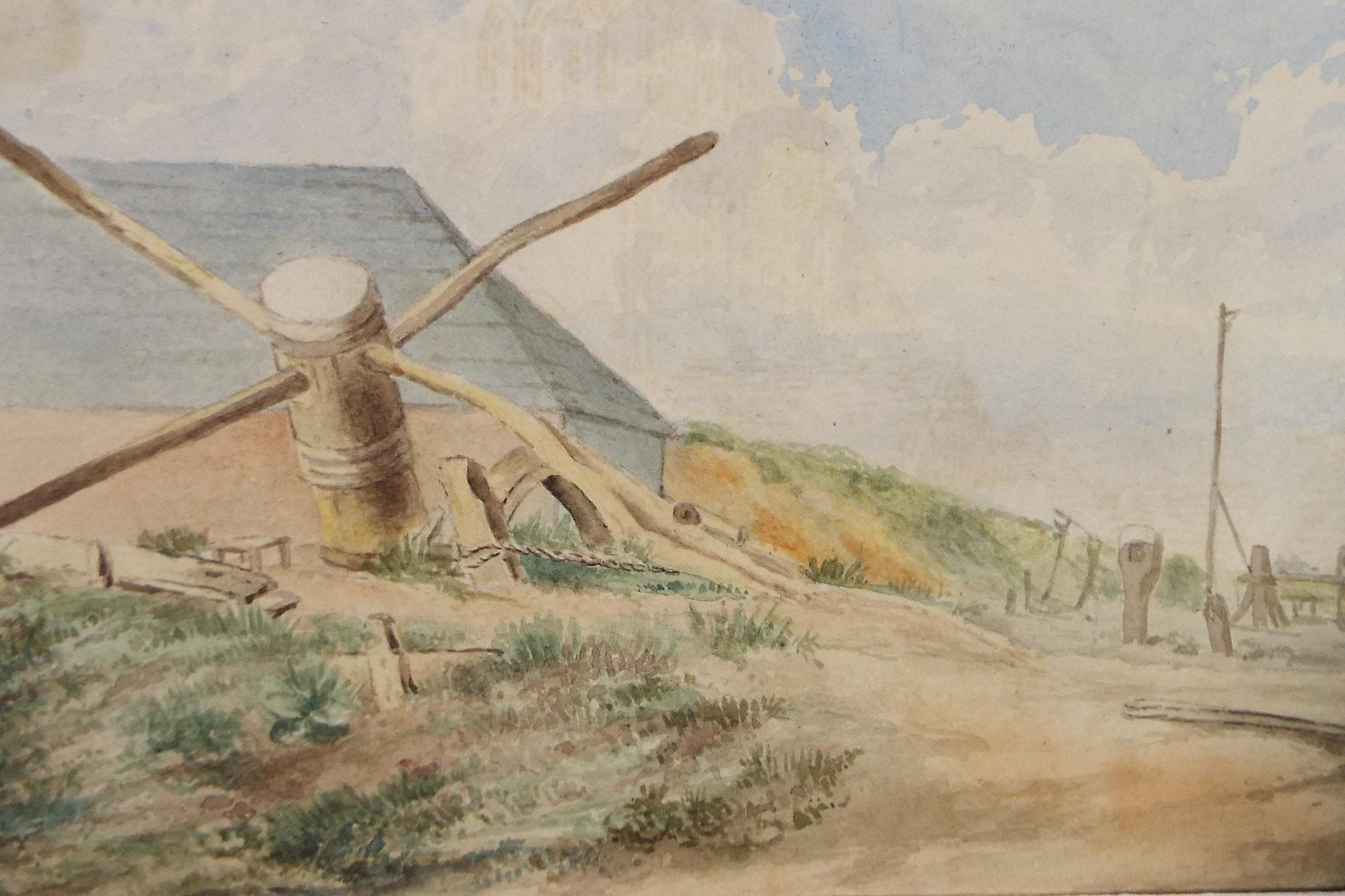 Original Watercolour on Paper, 'Discarded items in a landscape', 19th Century, Artist Unknown