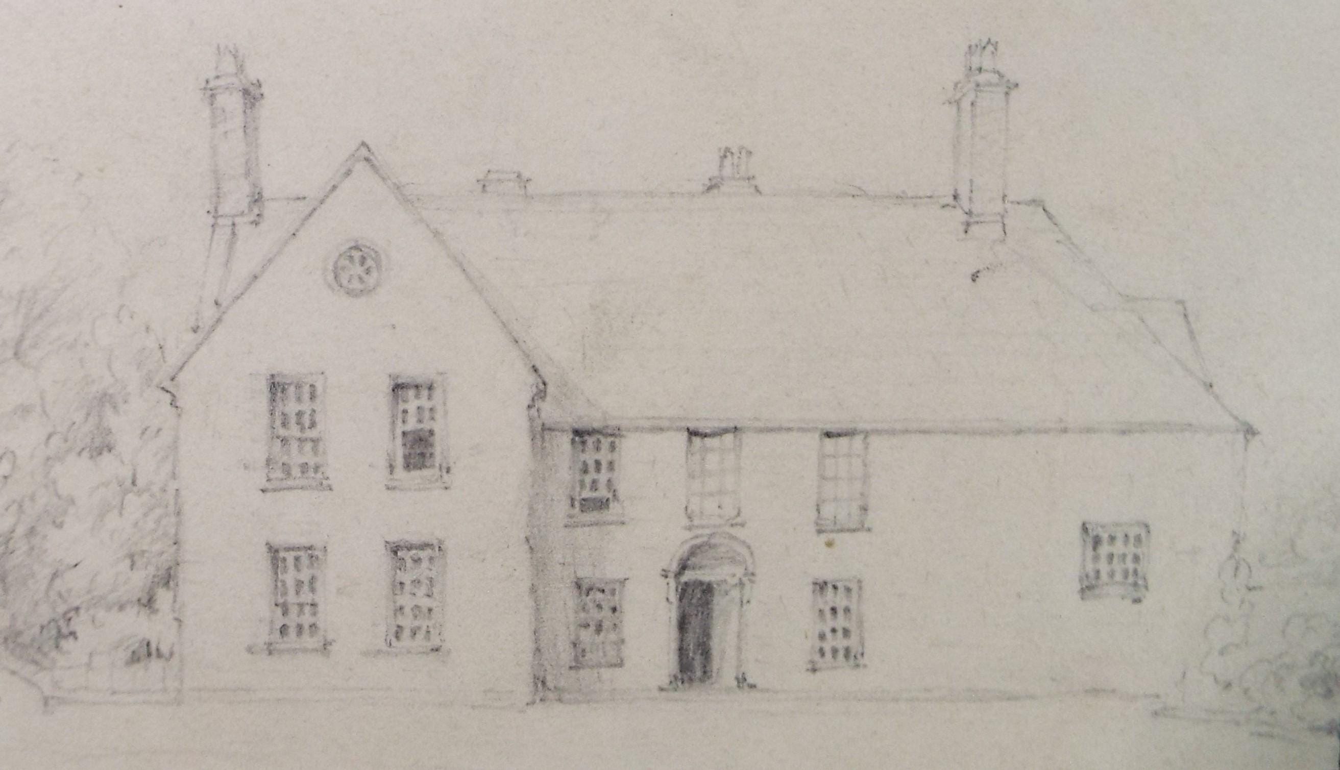 Original Pencil drawing, late 19th Century, 'Country House' - Unknown Artist