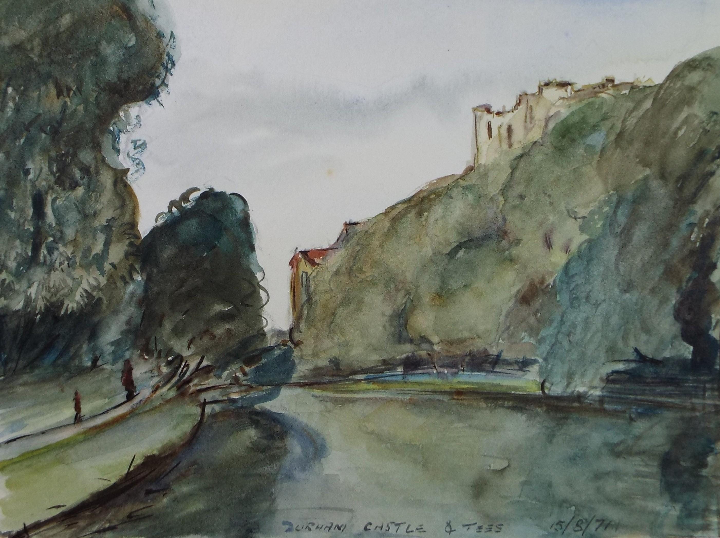 Original Watercolour , 'Durham Castle & Tees' Circa 1970's , Geoffrey Burrows (1934-2023)