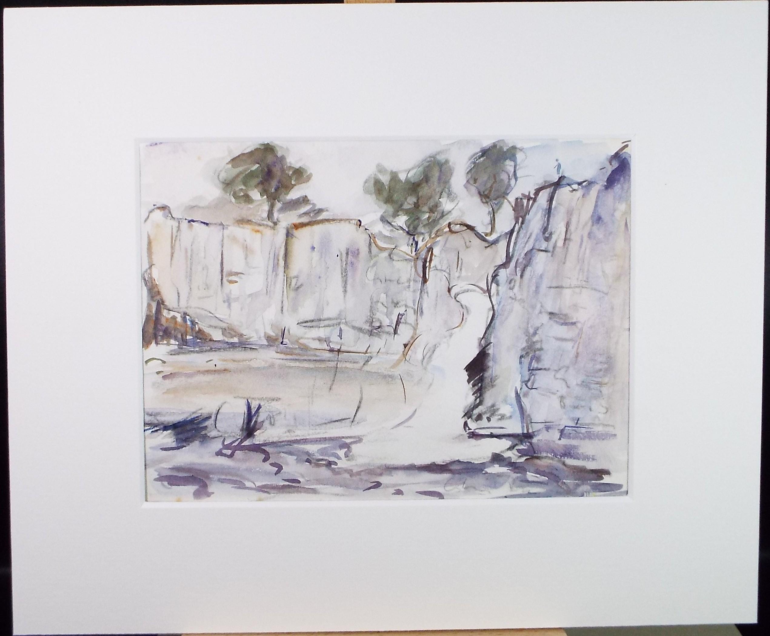 Original Watercolour , 'Cliffs & waterfall', Circa 1970's , Geoffrey Burrows (1934-2023)