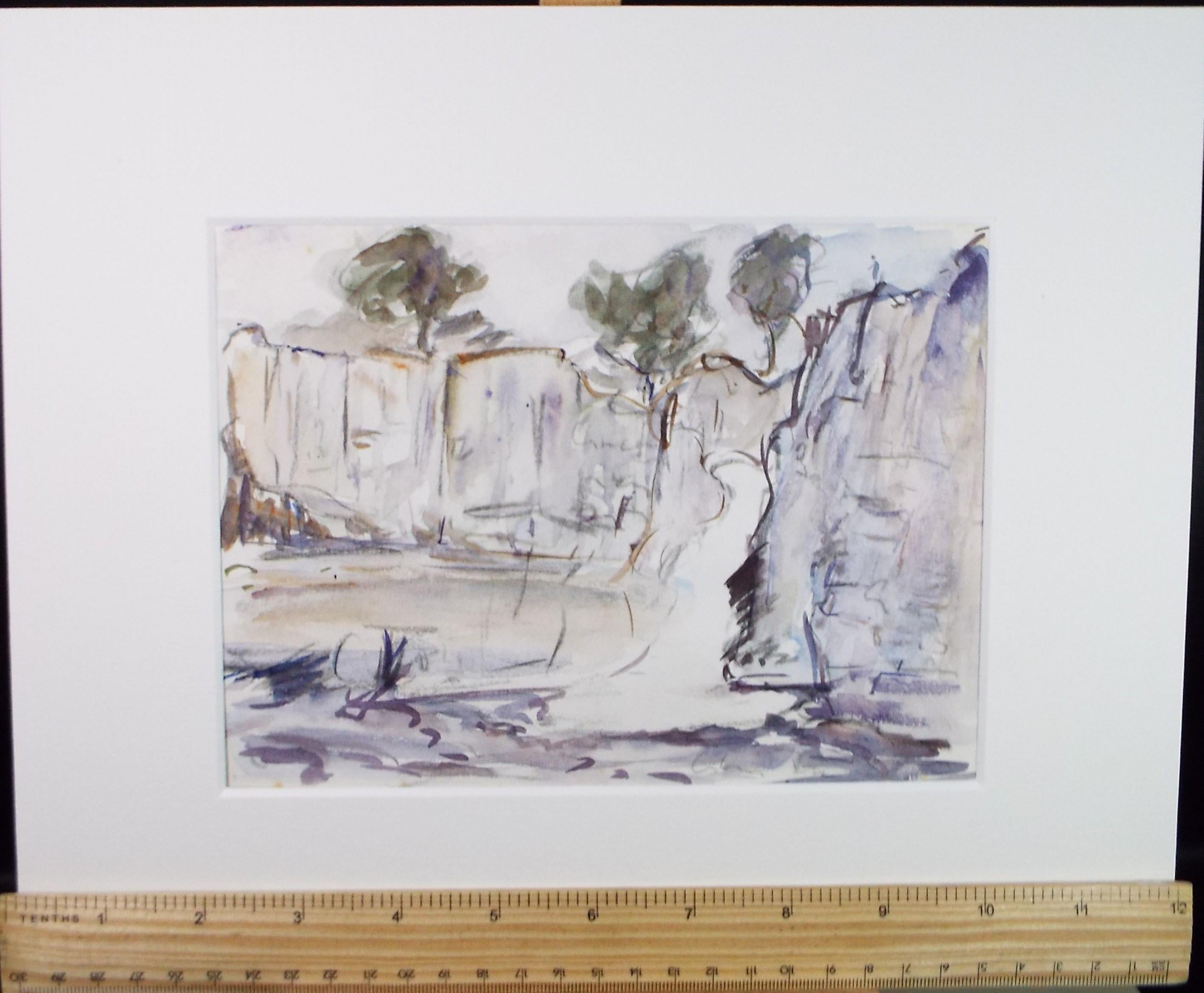 Original Watercolour , 'Cliffs & waterfall', Circa 1970's , Geoffrey Burrows (1934-2023)