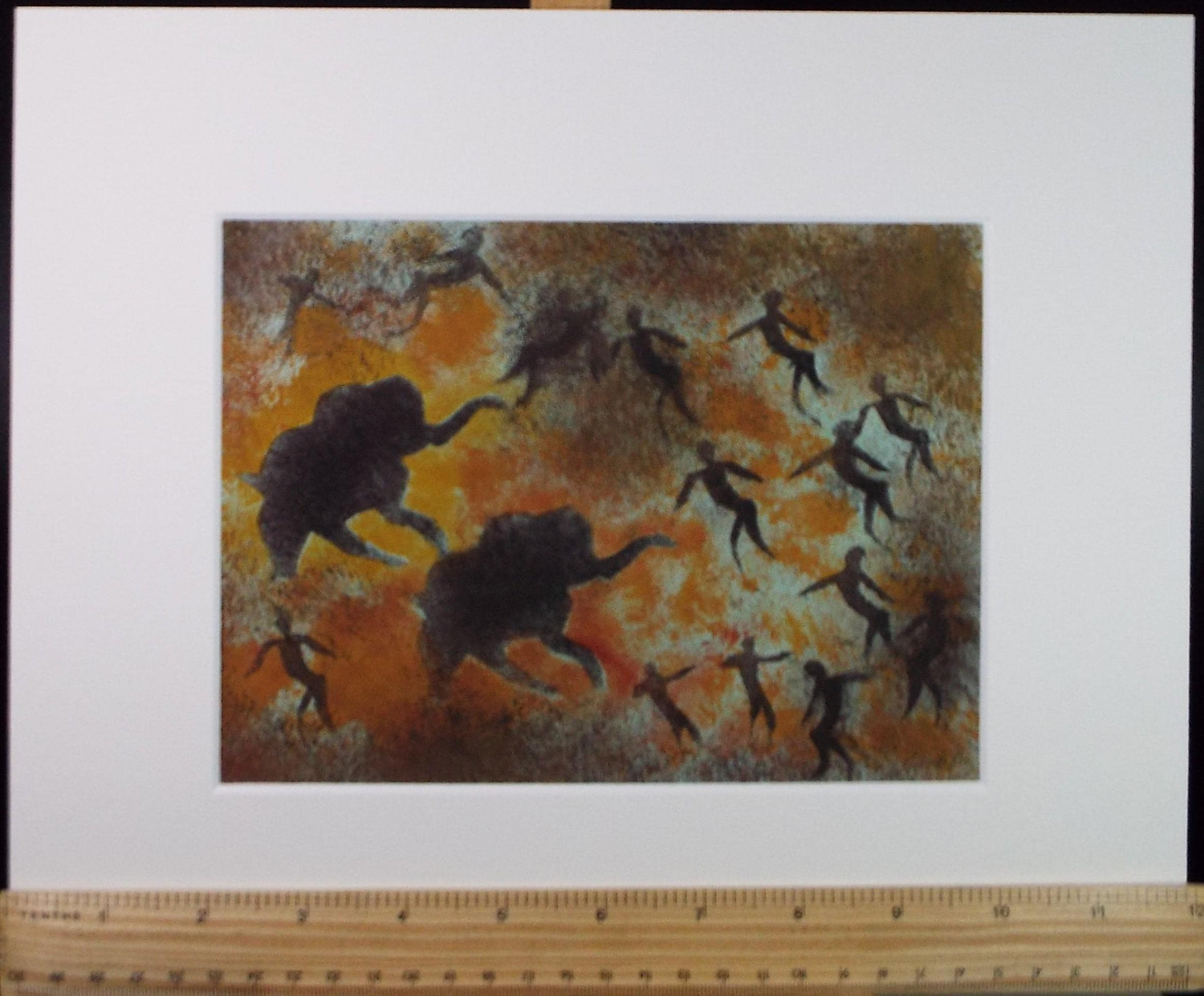 Original Watercolour, 'Cave style painting with Mammoth and figures', Ken Stewart (1926-1991), circa 1960's