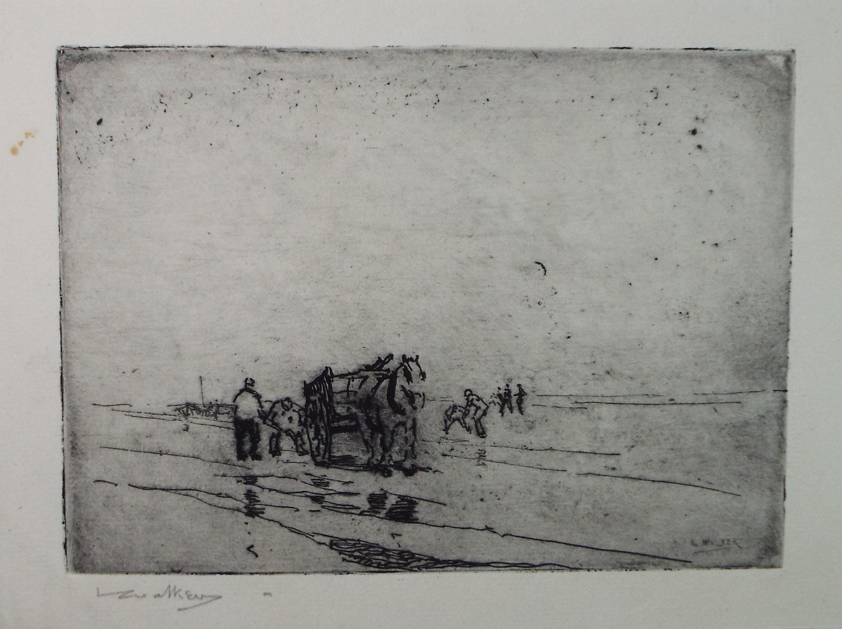Hand Pressed Etching, 'Cockle Pickers', Lawrence Walker (1877-1967), Circa 1920's, signed