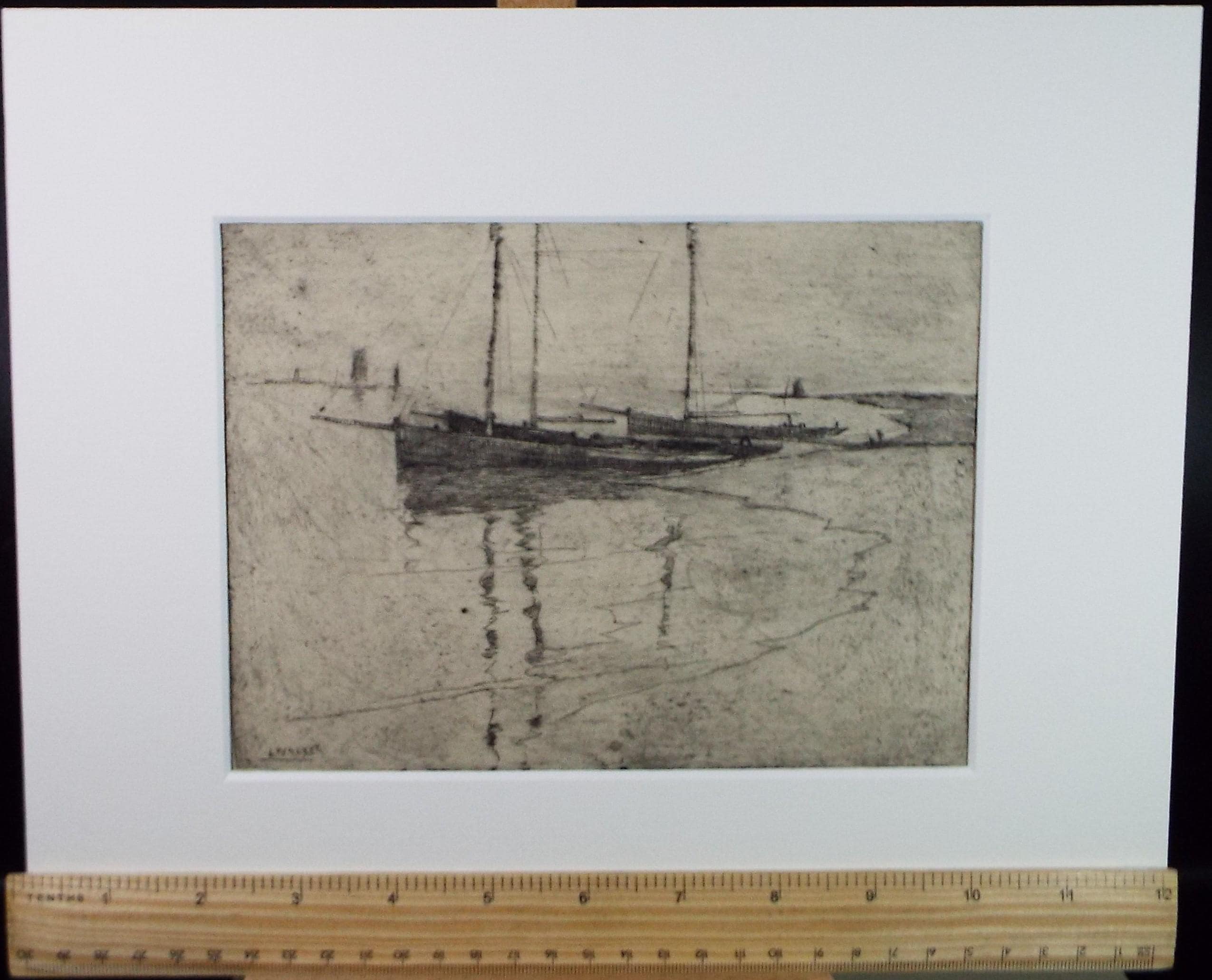 Hand Pressed Etching, 'Boats on the shore', Lawrence Walker (1877-1967), Circa 1920's