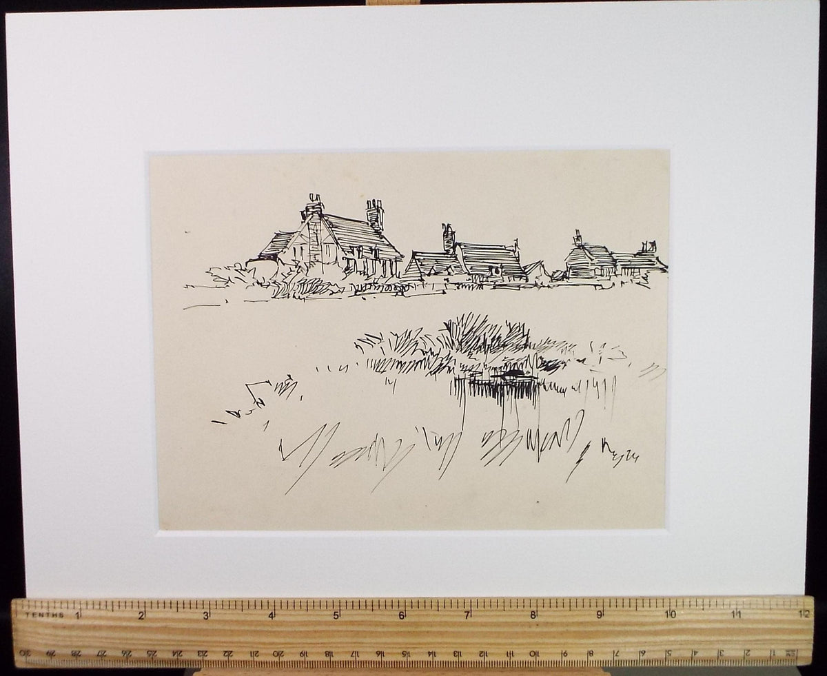 Original Pen & Ink Sketch,'Village Buildings', circa 1920's, Lawrence Walker (1877-1967)