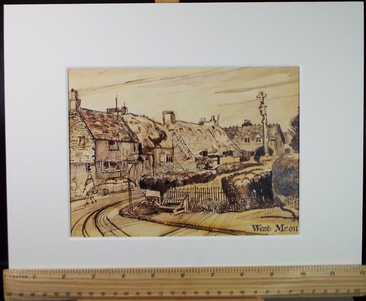 Original Pen & Ink Sketch,'West Meon', circa 1970's, C J Knight