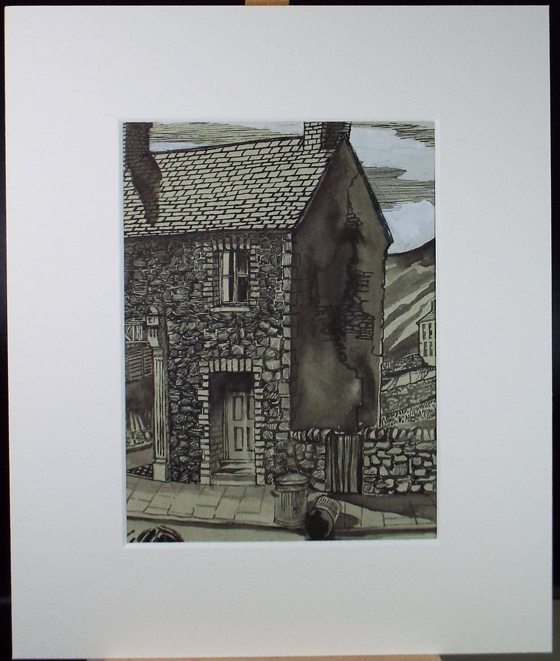 Original Pen & Ink drawing, 'Terraced House', L Abraham, Circa 1970's