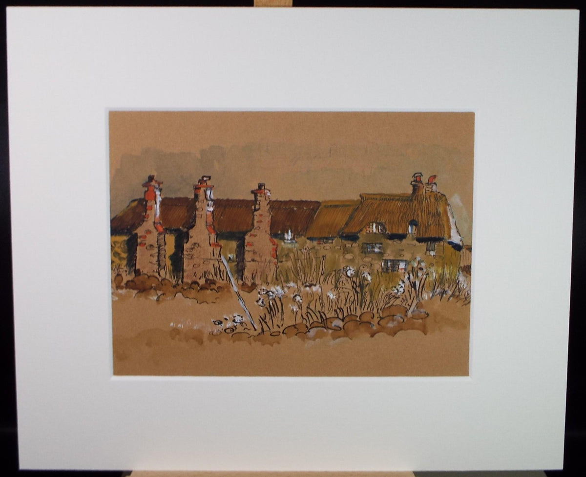 Original Watercolour on Paper, 'Row of Cottages', Circa 1970's, Artist Unknown