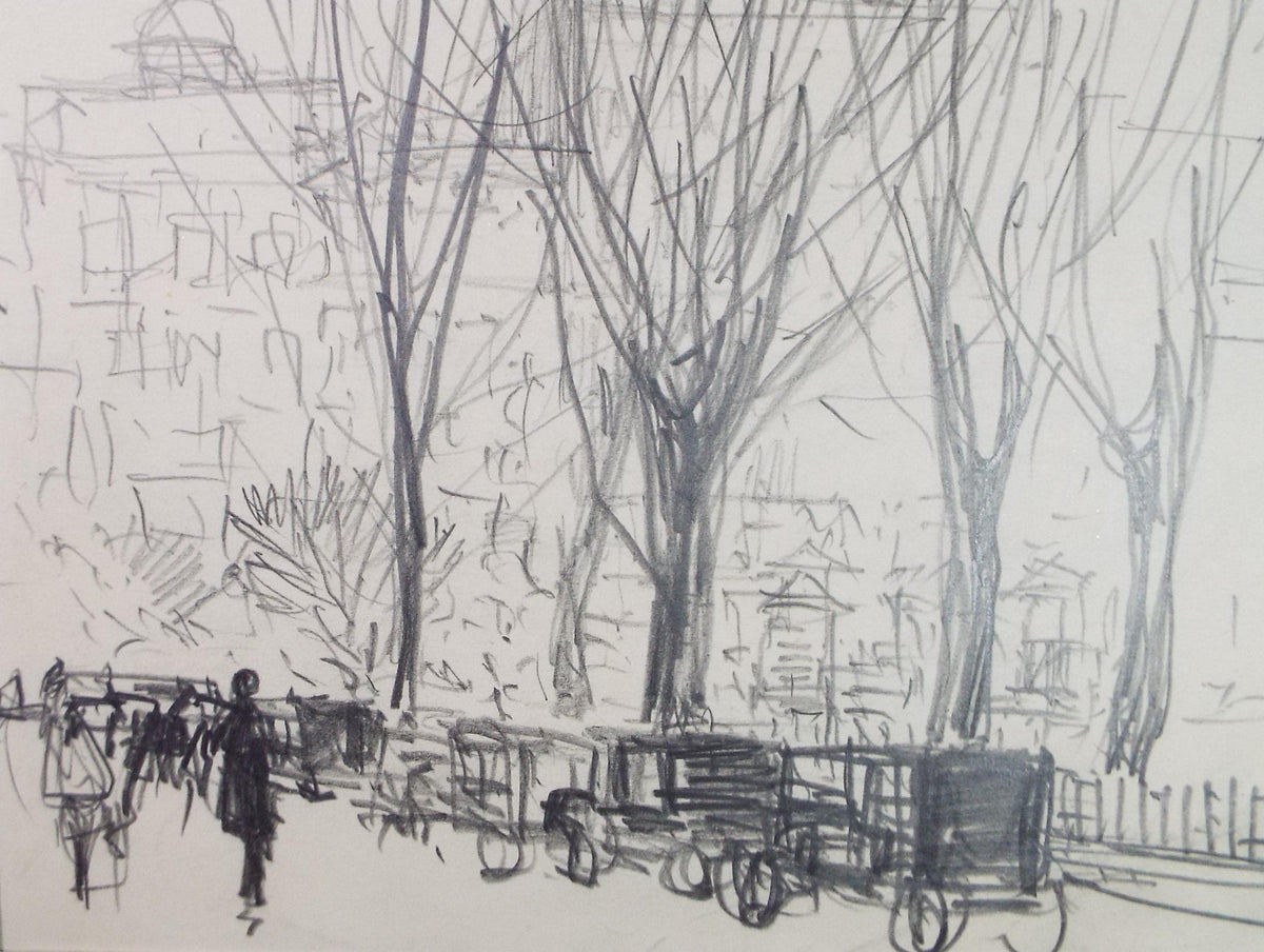 Original Pencil Drawing, 'Taxi Rank ', circa 1920's ,Lawrence Walker (1877-1967)