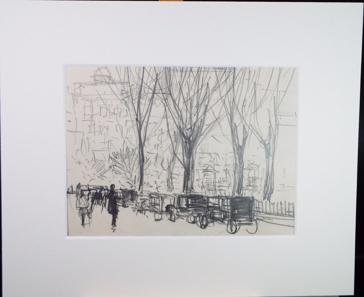 Original Pencil Drawing, 'Taxi Rank ', circa 1920's ,Lawrence Walker (1877-1967)