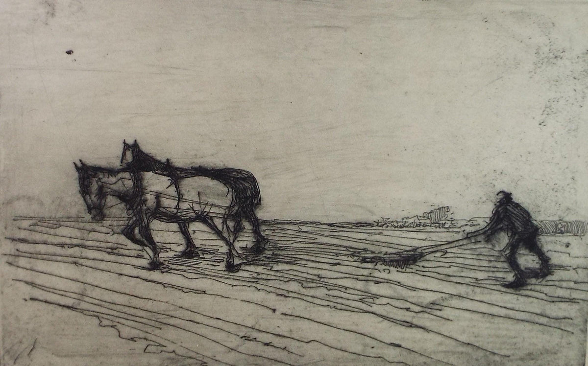 Hand Pressed Etching, 'Winter Ploughing', Lawrence Walker (1877-1967), Circa 1920's