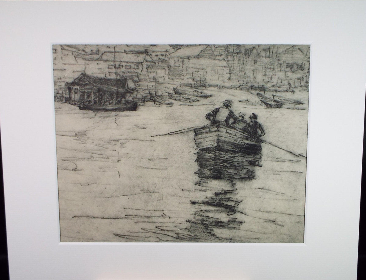 Hand Pressed Etching, 'Figures in a rowing boat', Lawrence Walker (1877-1967), Circa 1920's