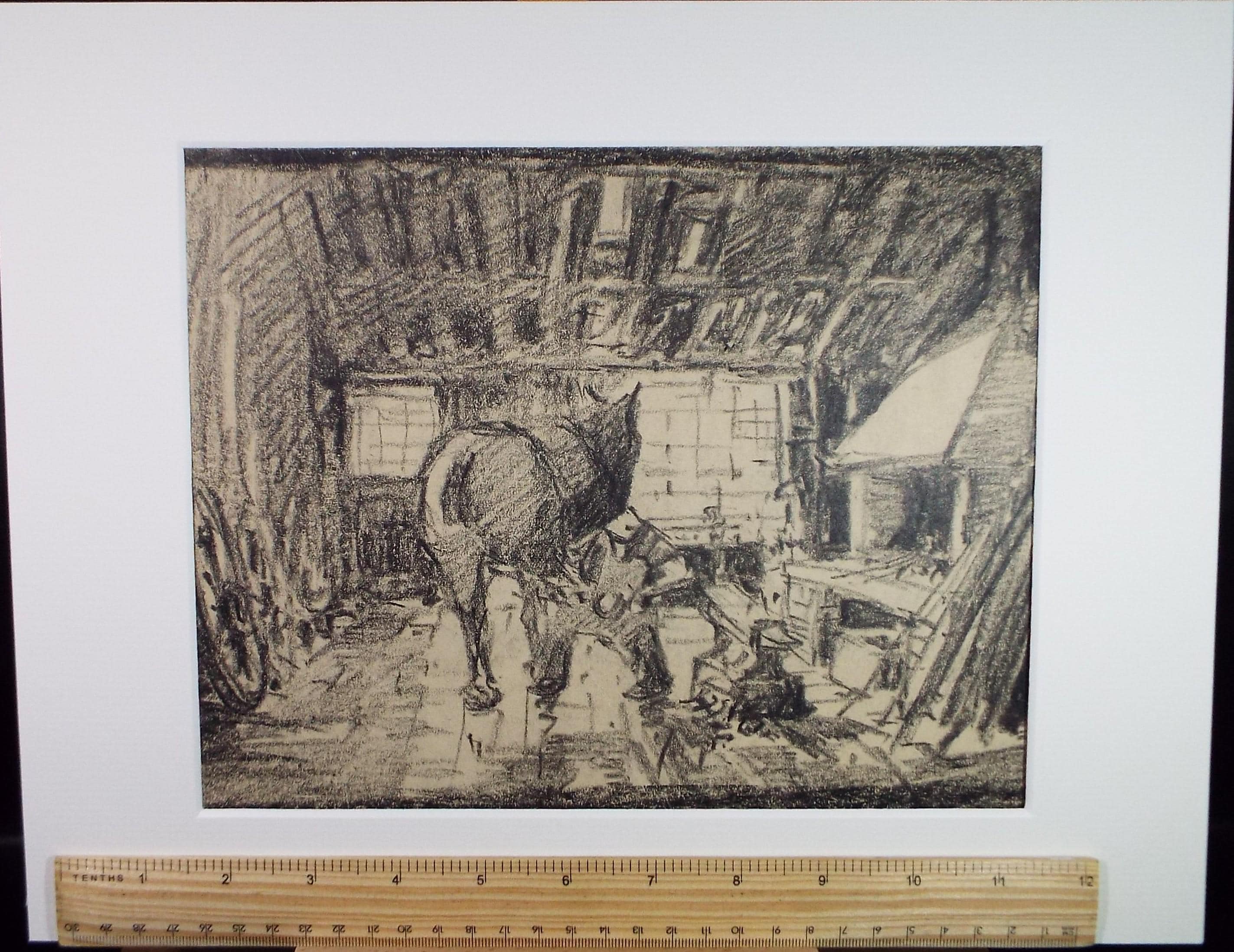 Hand Pulled lithograph, 'In the Blacksmiths', Lawrence Walker (1877-1967), Circa 1920's