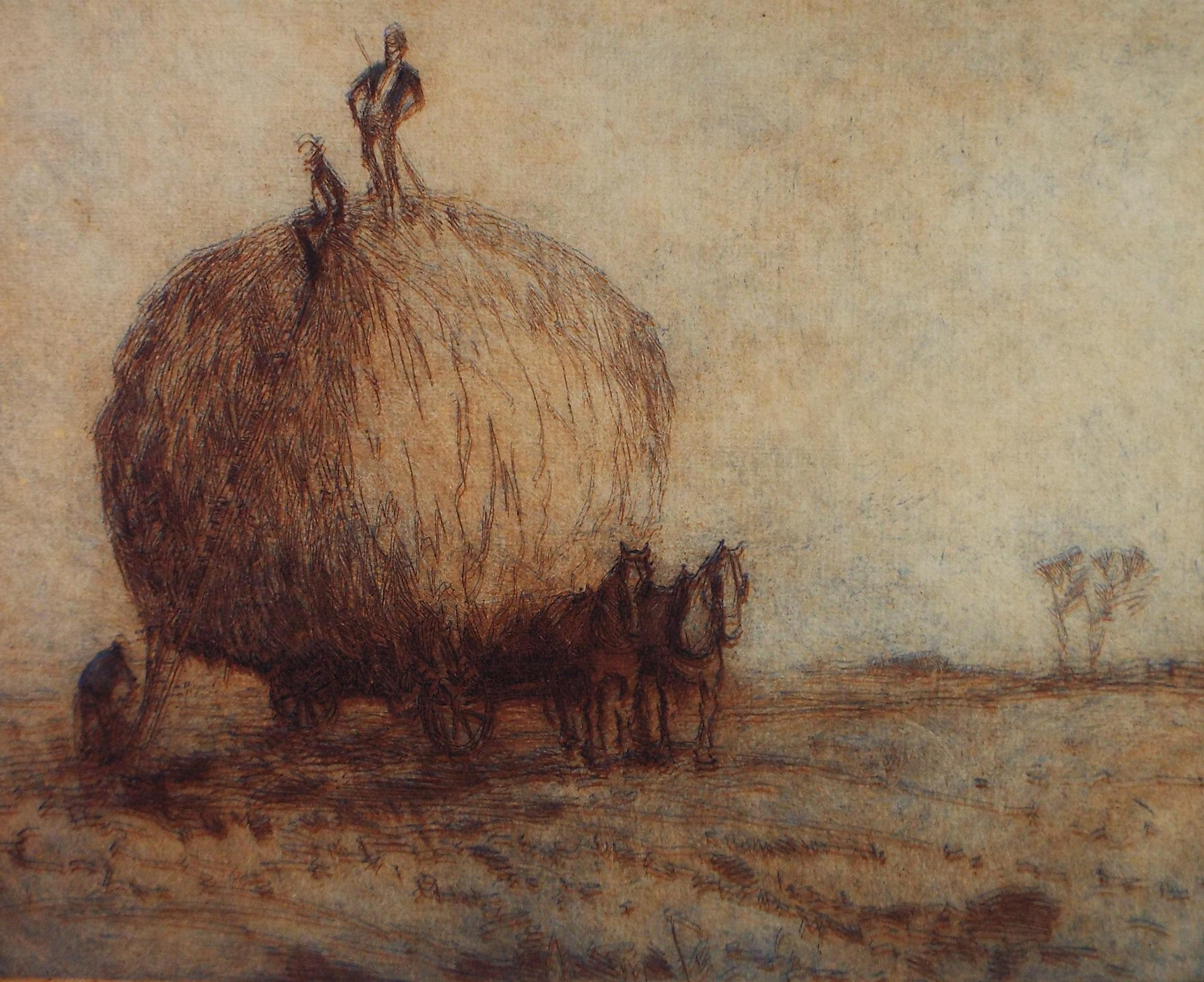 Hand Pressed Etching, 'Harvesting the Hay', Lawrence Walker (1877-1967), Circa 1920's