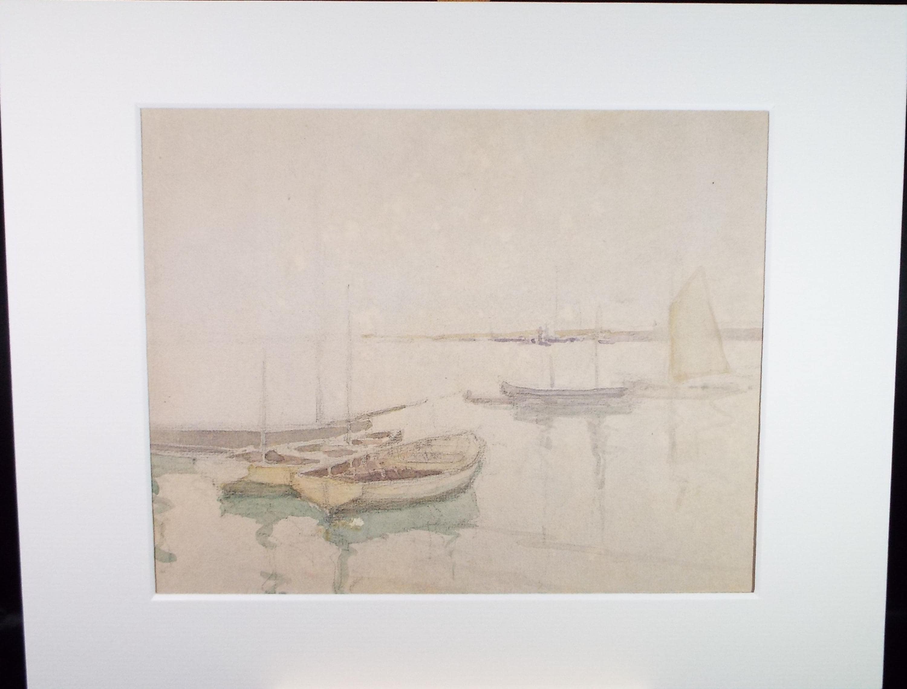Original Watercolour & Pencil, 'Moored boats', Circa 1920's, Lawrence Walker (1877-1967)