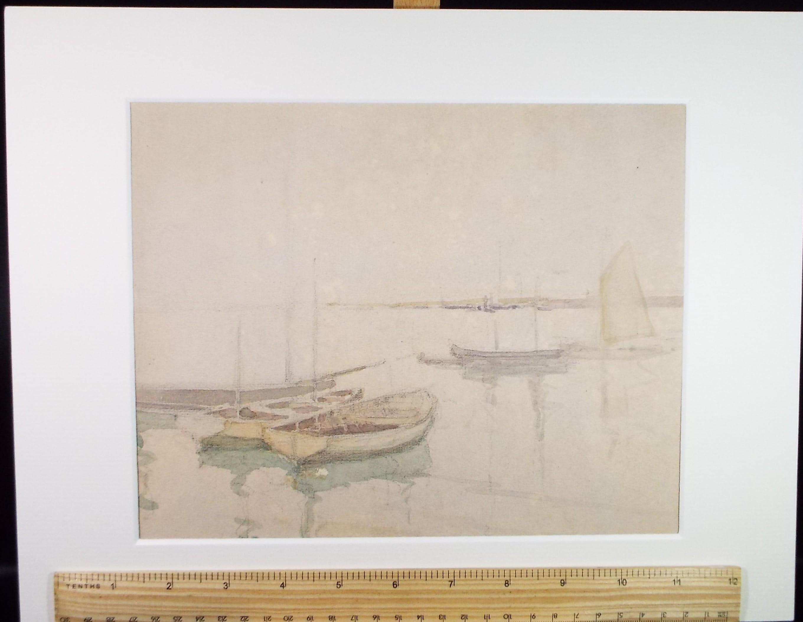 Original Watercolour & Pencil, 'Moored boats', Circa 1920's, Lawrence Walker (1877-1967)