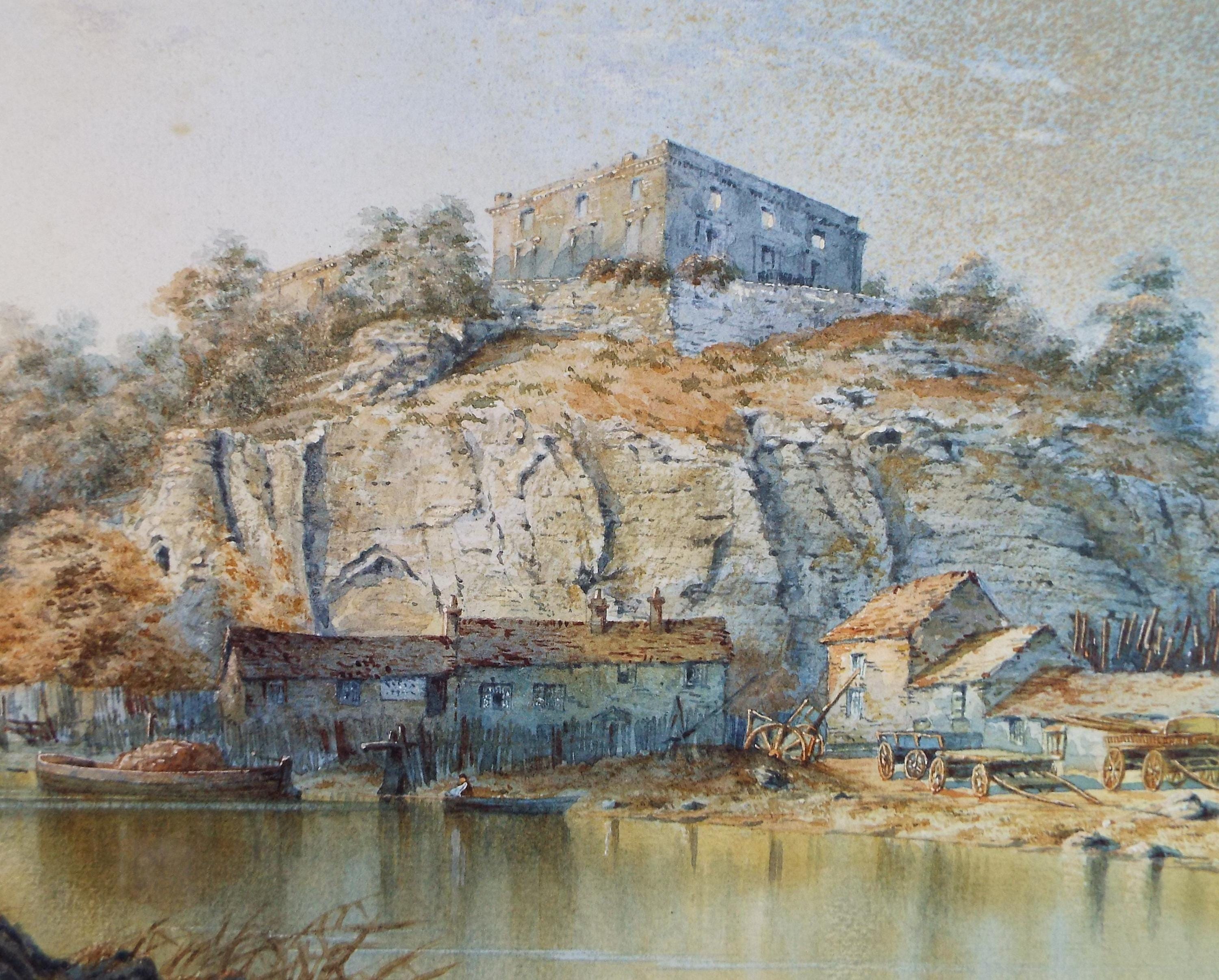 Original Watercolour, 'Buildings below the cliffs' Late 19th Century, Artist Unknown