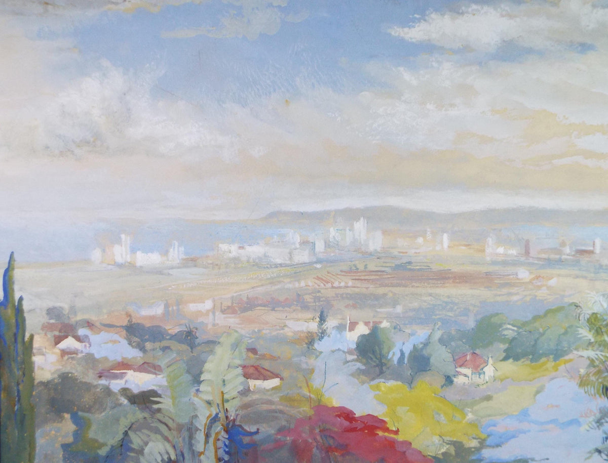 Original Gouache, 'Durban, South Africa', circa 1940's, artist unknown