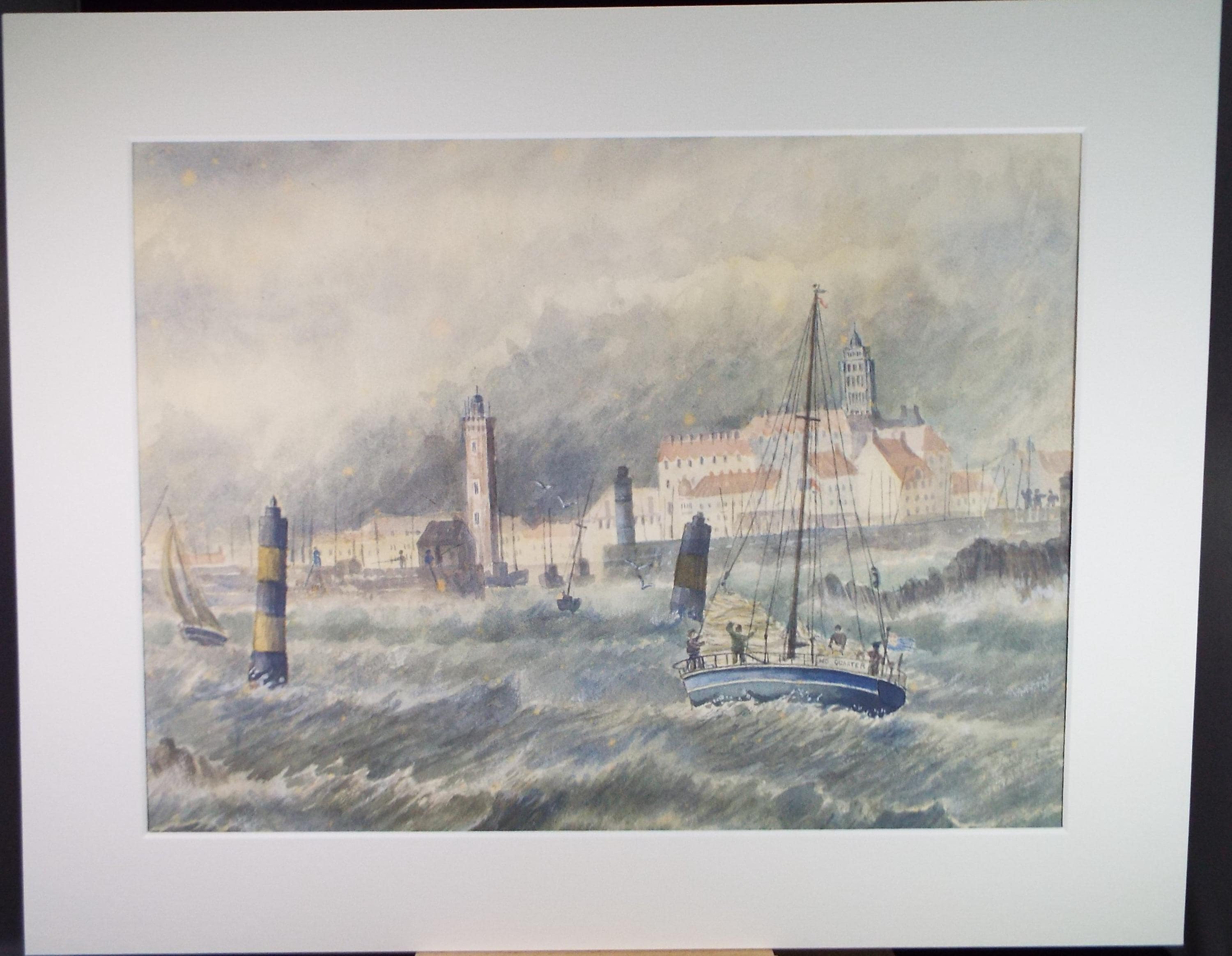 Original Watercolour, 'Approaching Roscoff in stormy seas', Circa 1970's Artist Unknown