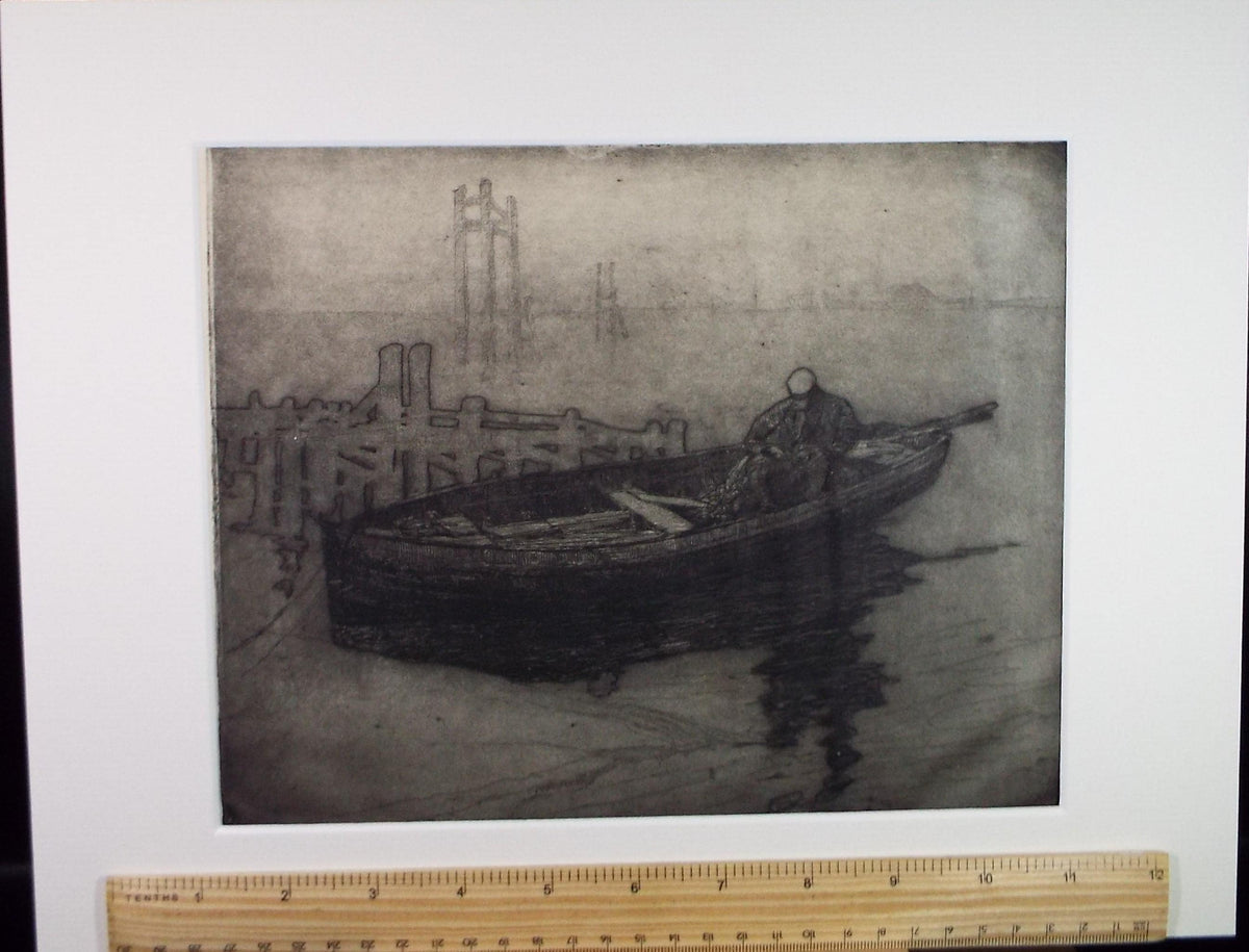 Hand Pressed Etching, 'Figure in a boat', Lawrence Walker (1877-1967), Circa 1920's