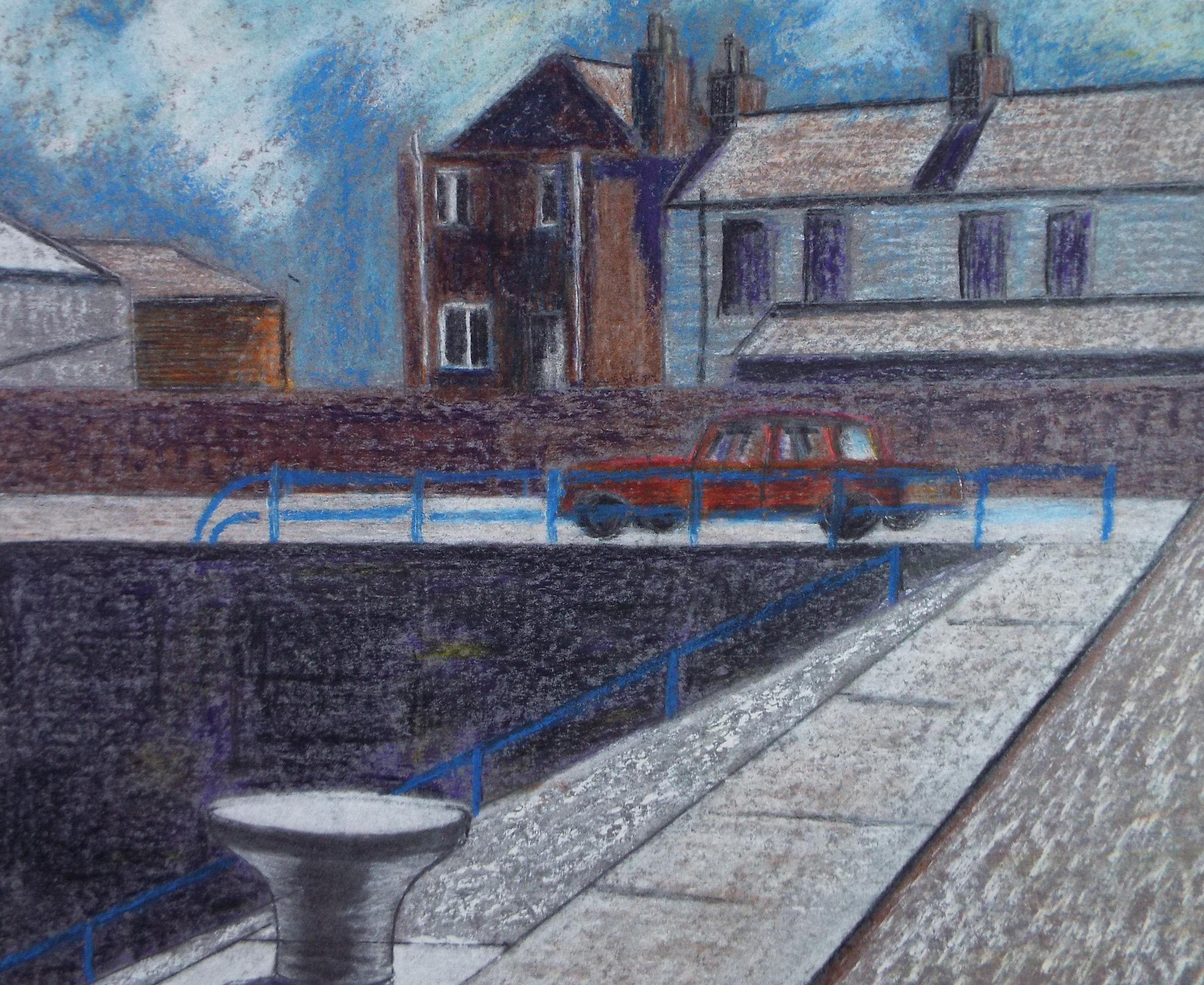 Original Pastel, 'Quayside', Artist unknown, Circa 1980's