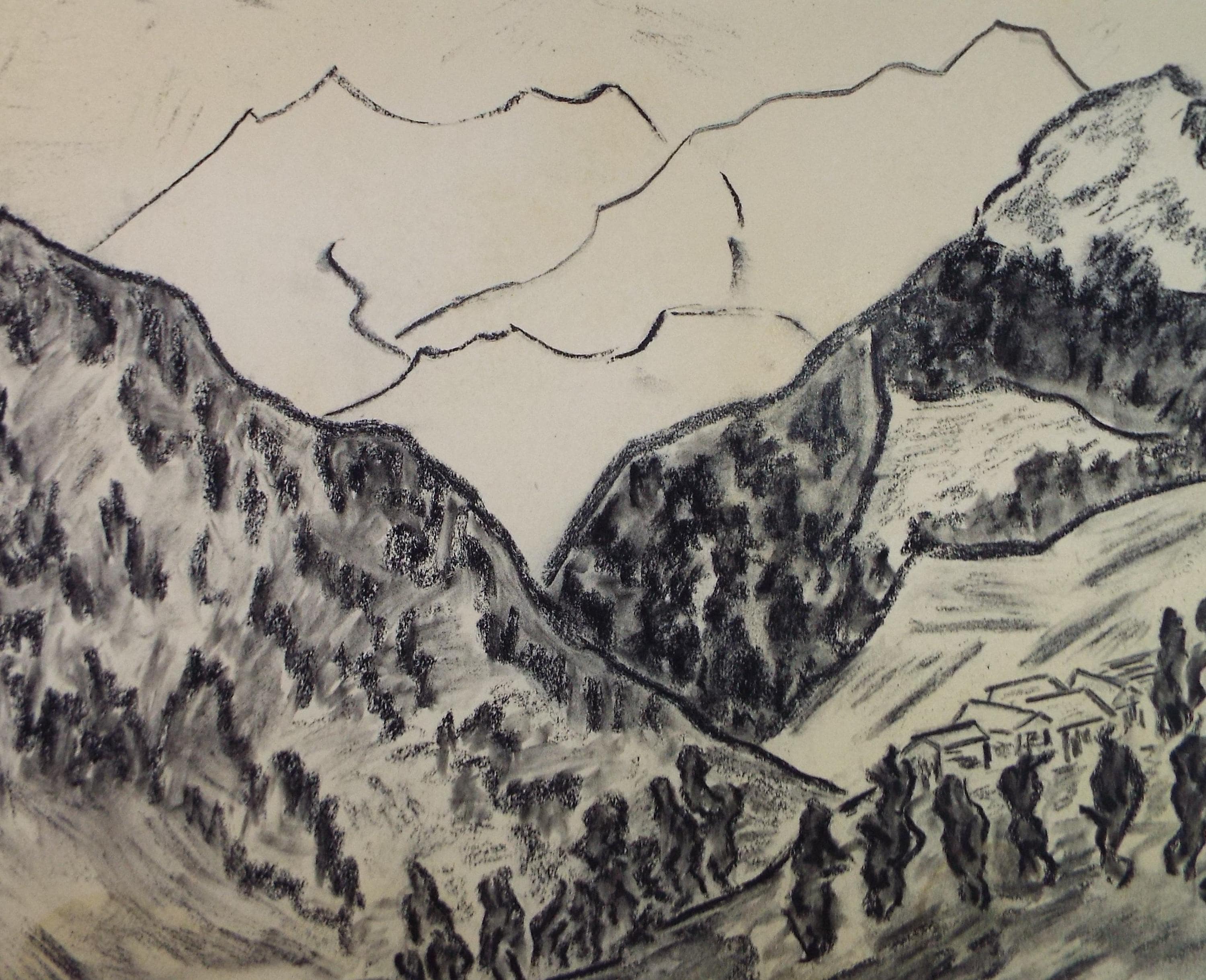 Original Pastel, 'Hilly Landscape', c1980's, Artist Unknown
