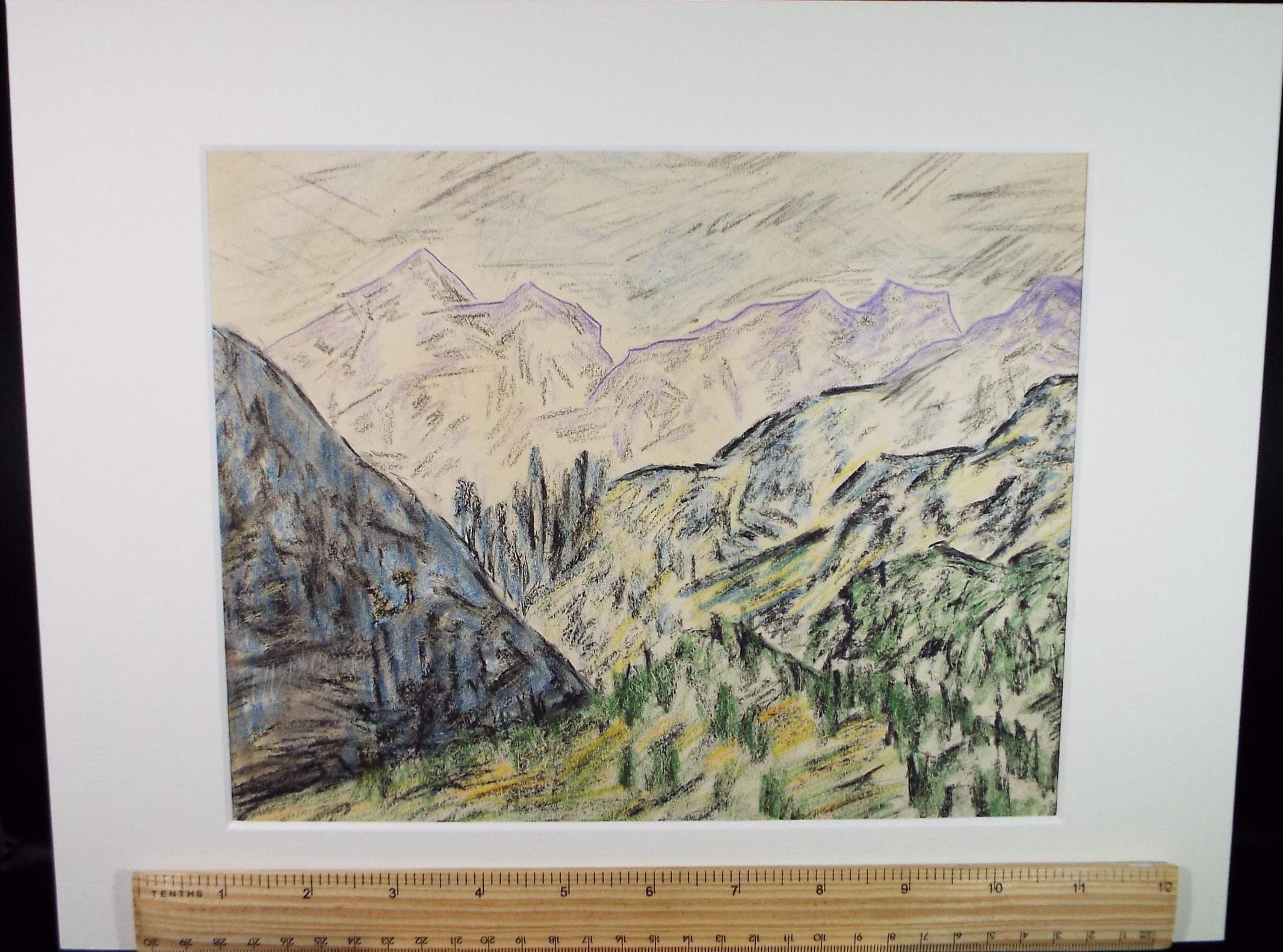 Original Pastel, 'Hilly Landscape', c1980's, Artist Unknown
