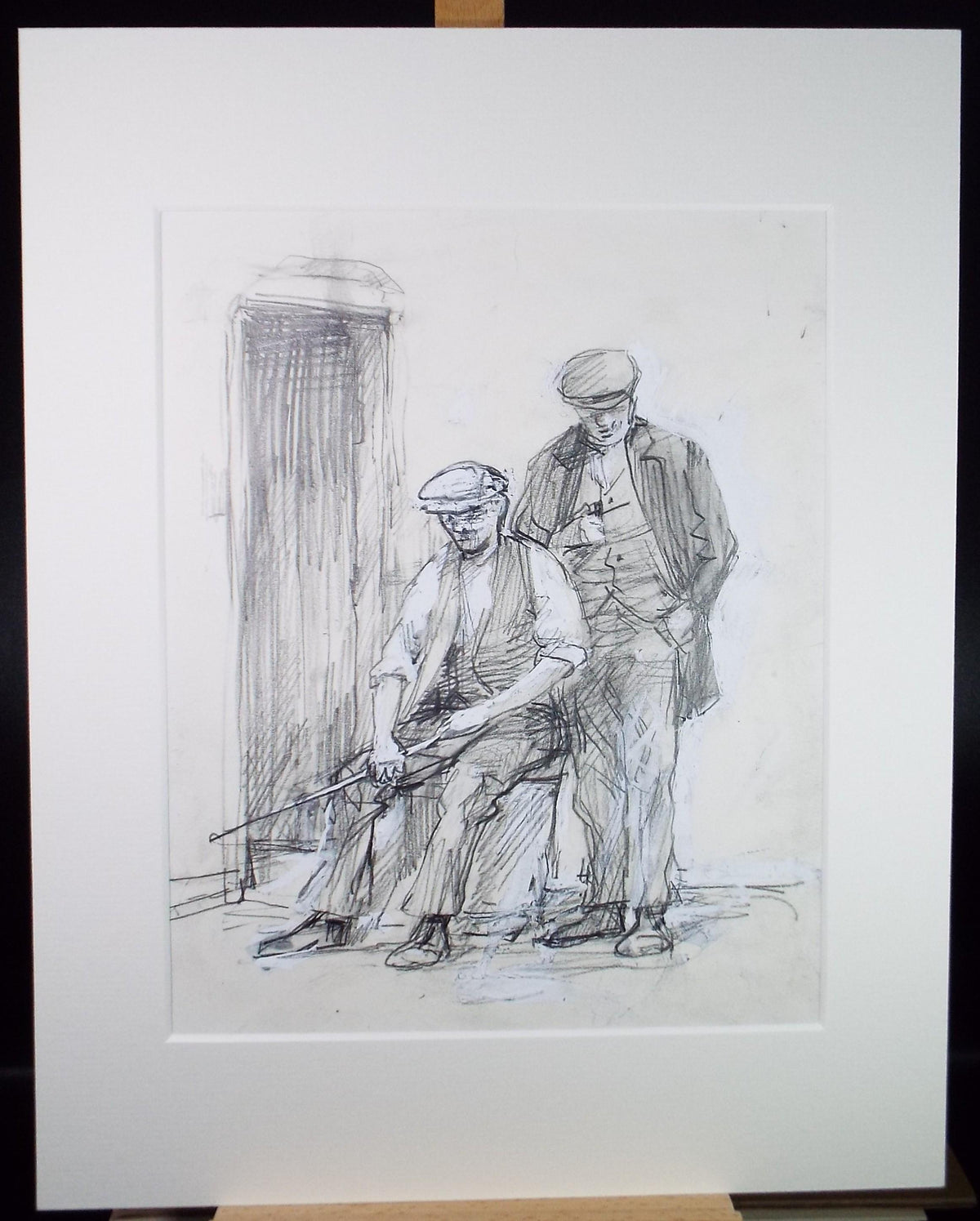 Original Pencil drawing heightened with white 'Two basket makers from 1900' circa 1990's, John Gilbey Bowles (1929-2011)