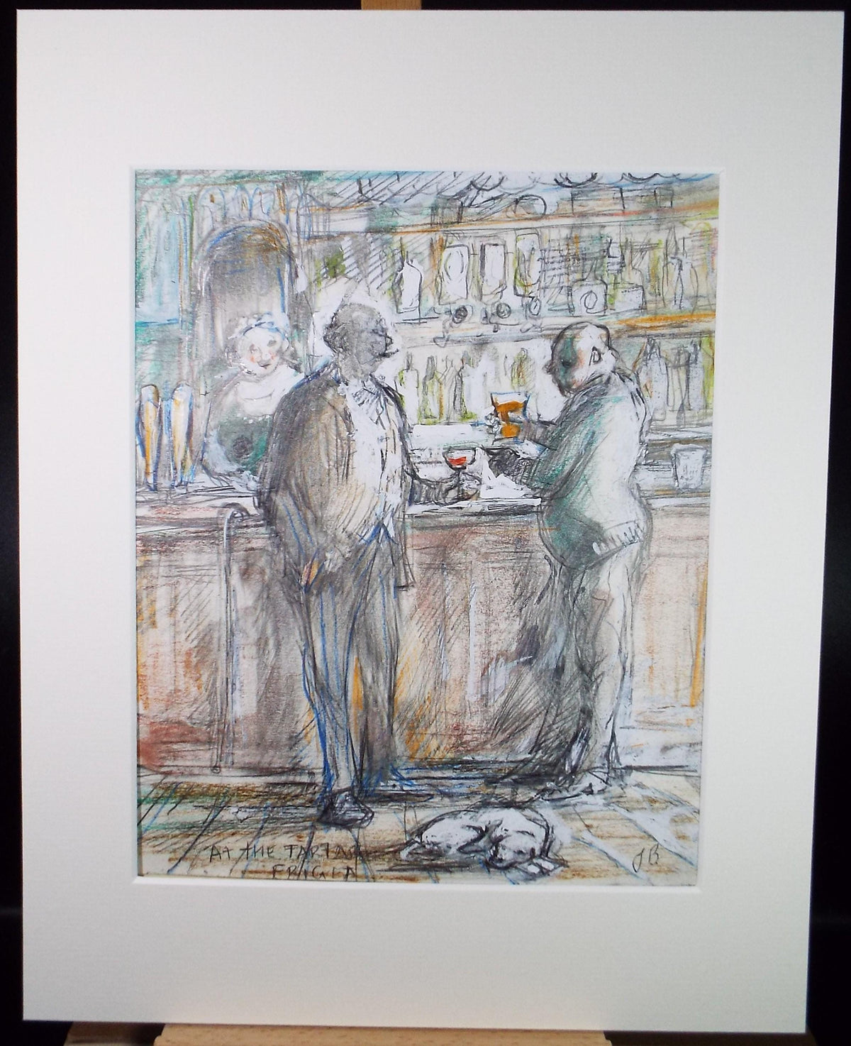 Original mixed media,'Figures at a Bar', circa 1990's, John Gilbey Bowles (1929-2011)