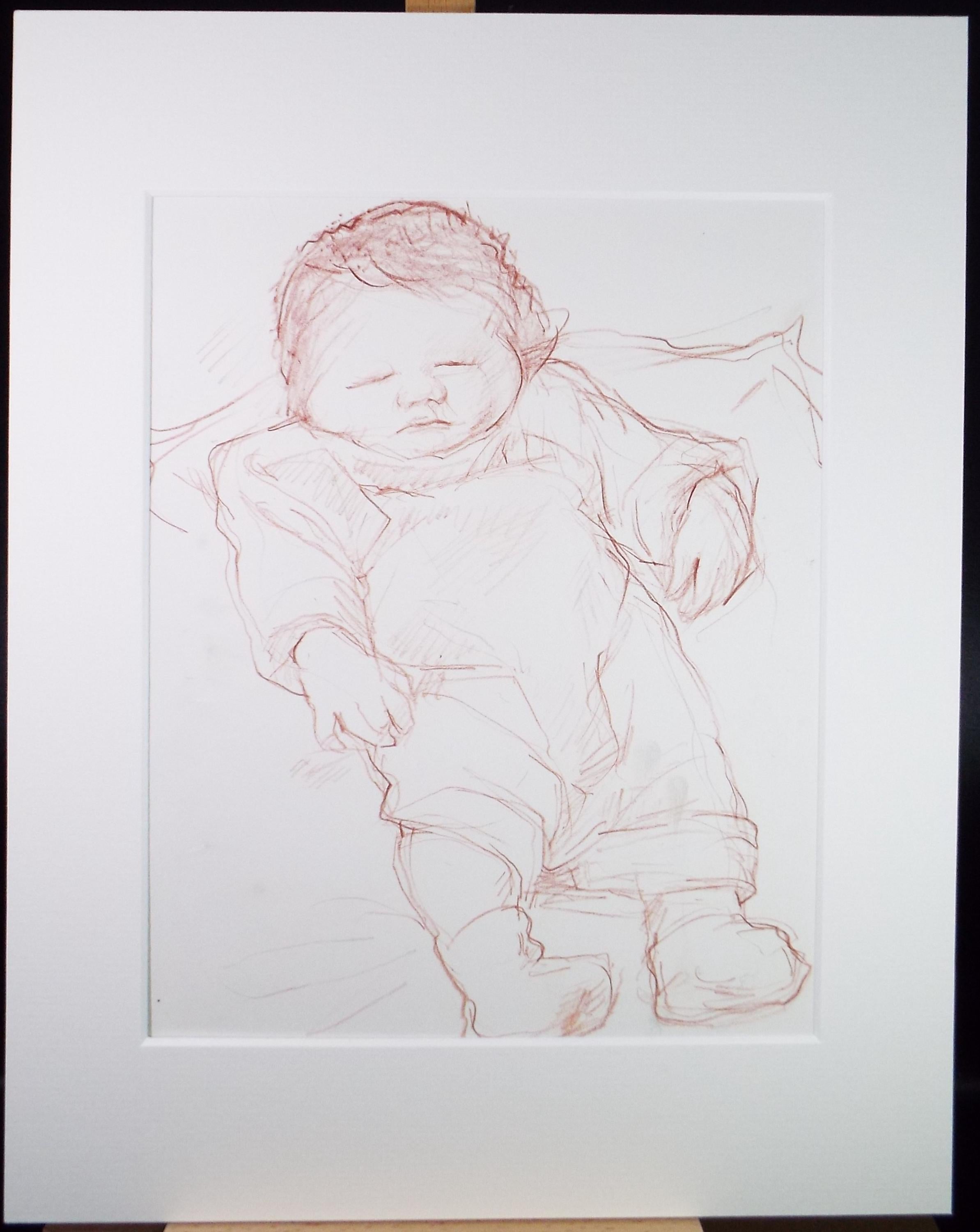 Original Pencil drawing 'Sleeping Baby', circa 1990's, John Gilbey Bowles (1929-2011)