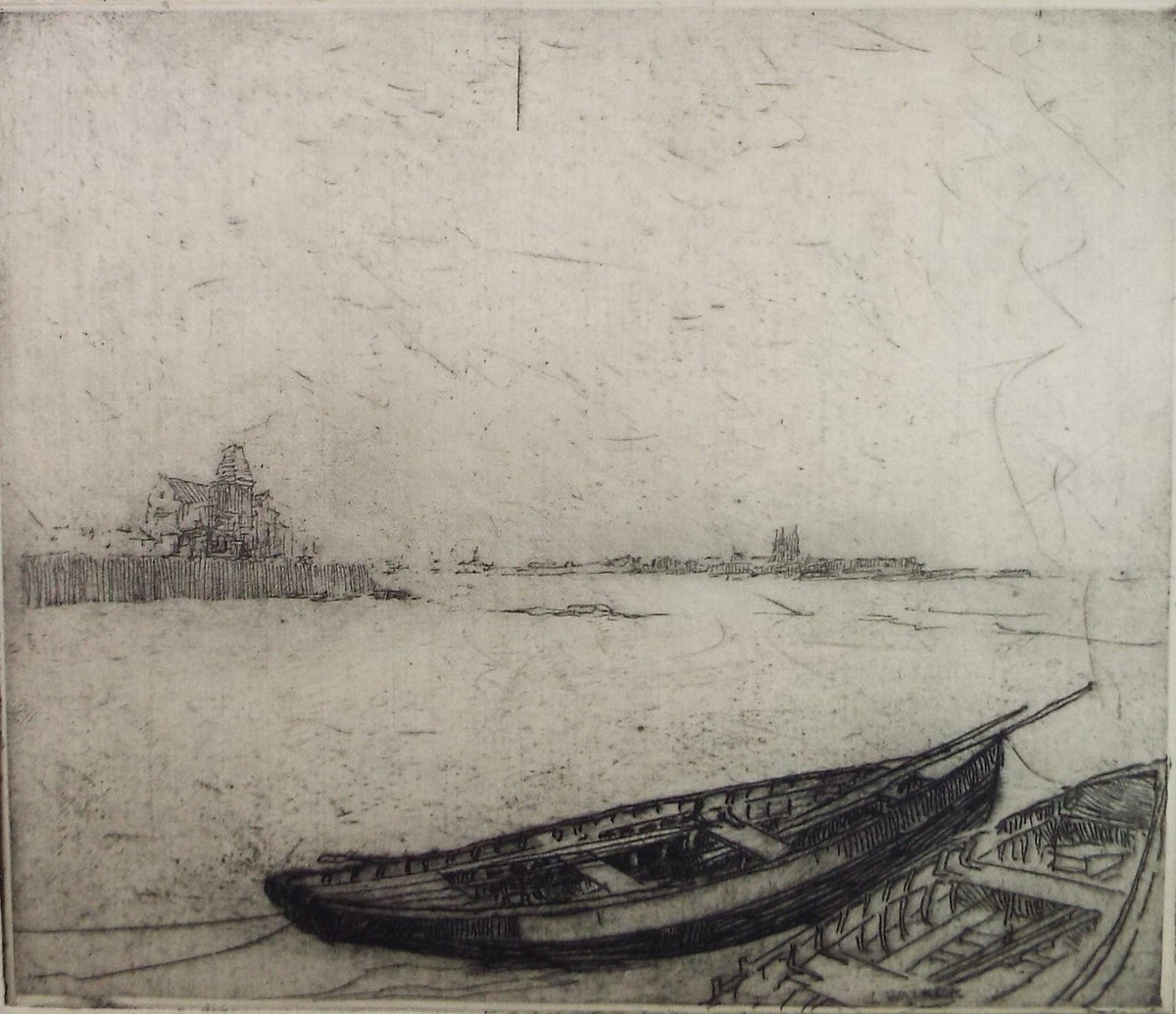Hand Pressed Etching, 'Two rowing boats', Lawrence Walker (1877-1967), Circa 1920's