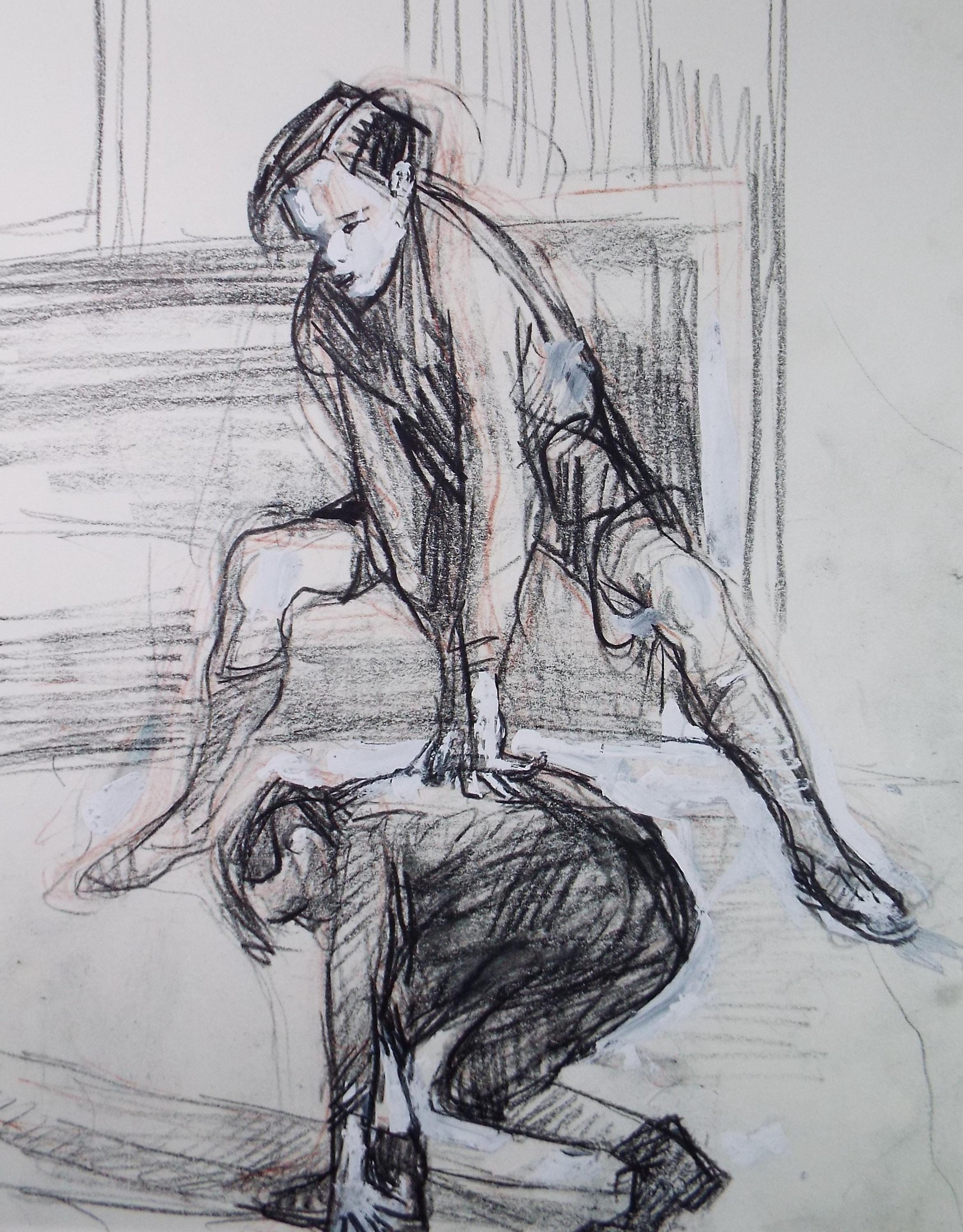Original Pencil drawing heightened with white 'Leap Frog' circa 1990's, John Gilbey Bowles (1929-2011)