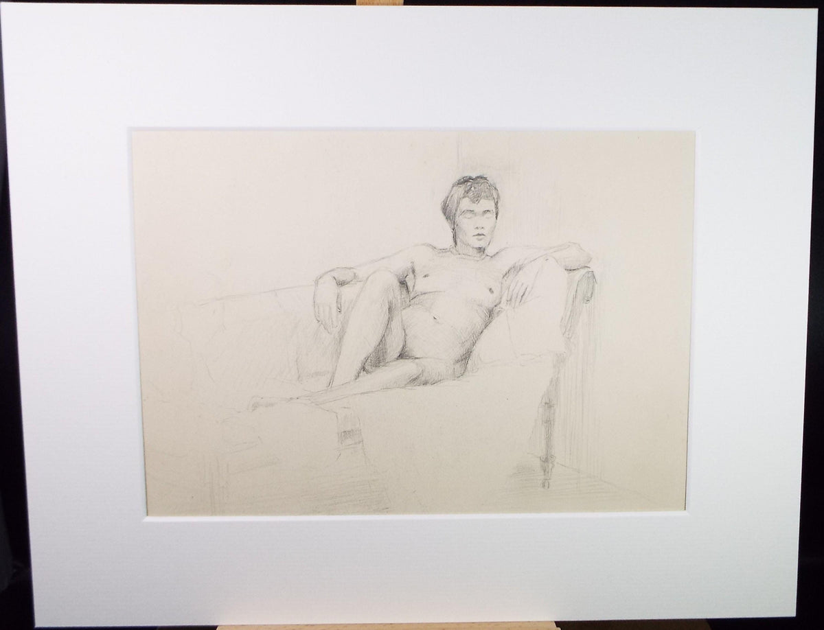 Original Pencil Sketch,'Reclining Nude', Mid 20th Century, Unknown Artist