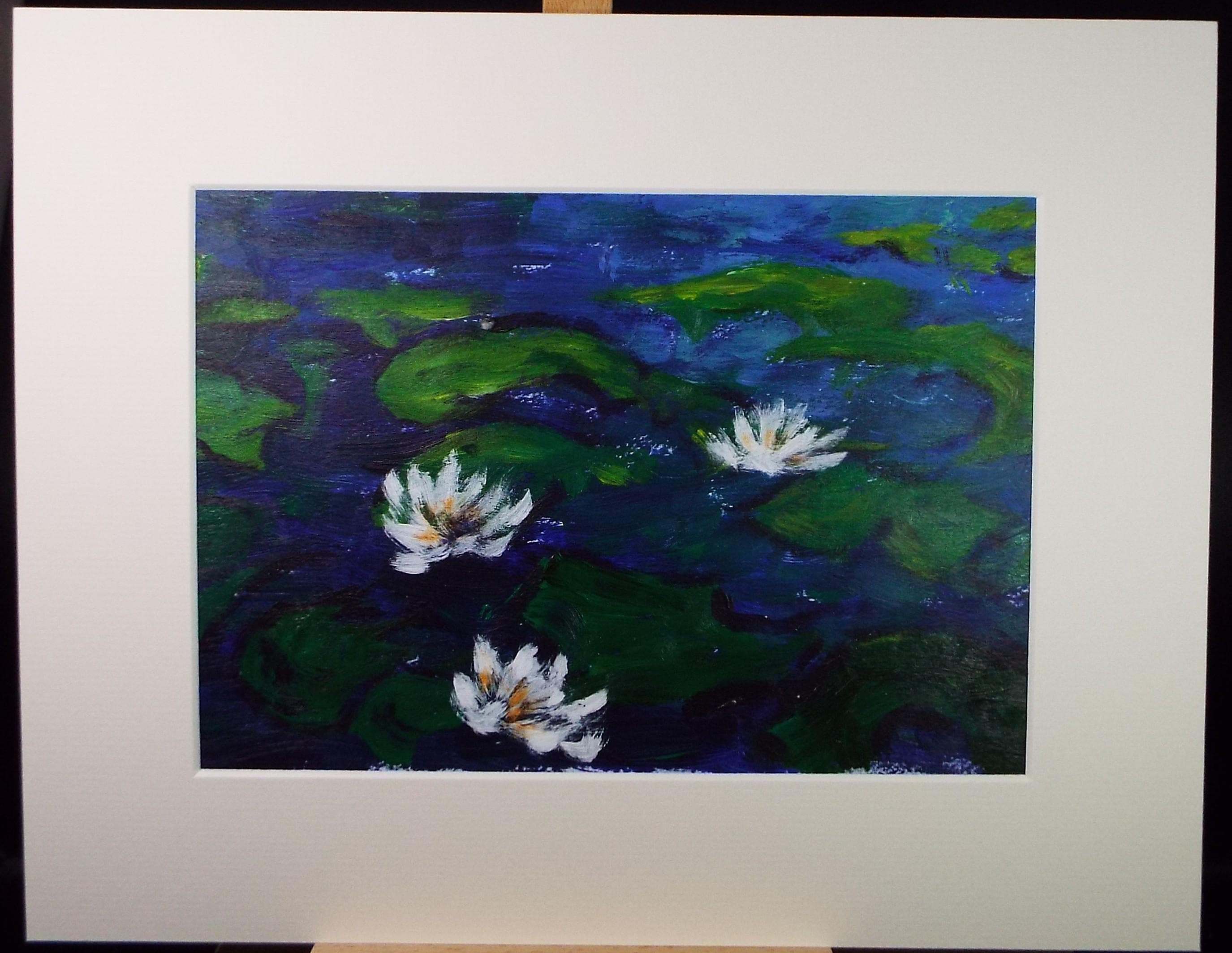 Original Acrylic on Paper 'Water lilies', unknown Artist, Circa 1990's